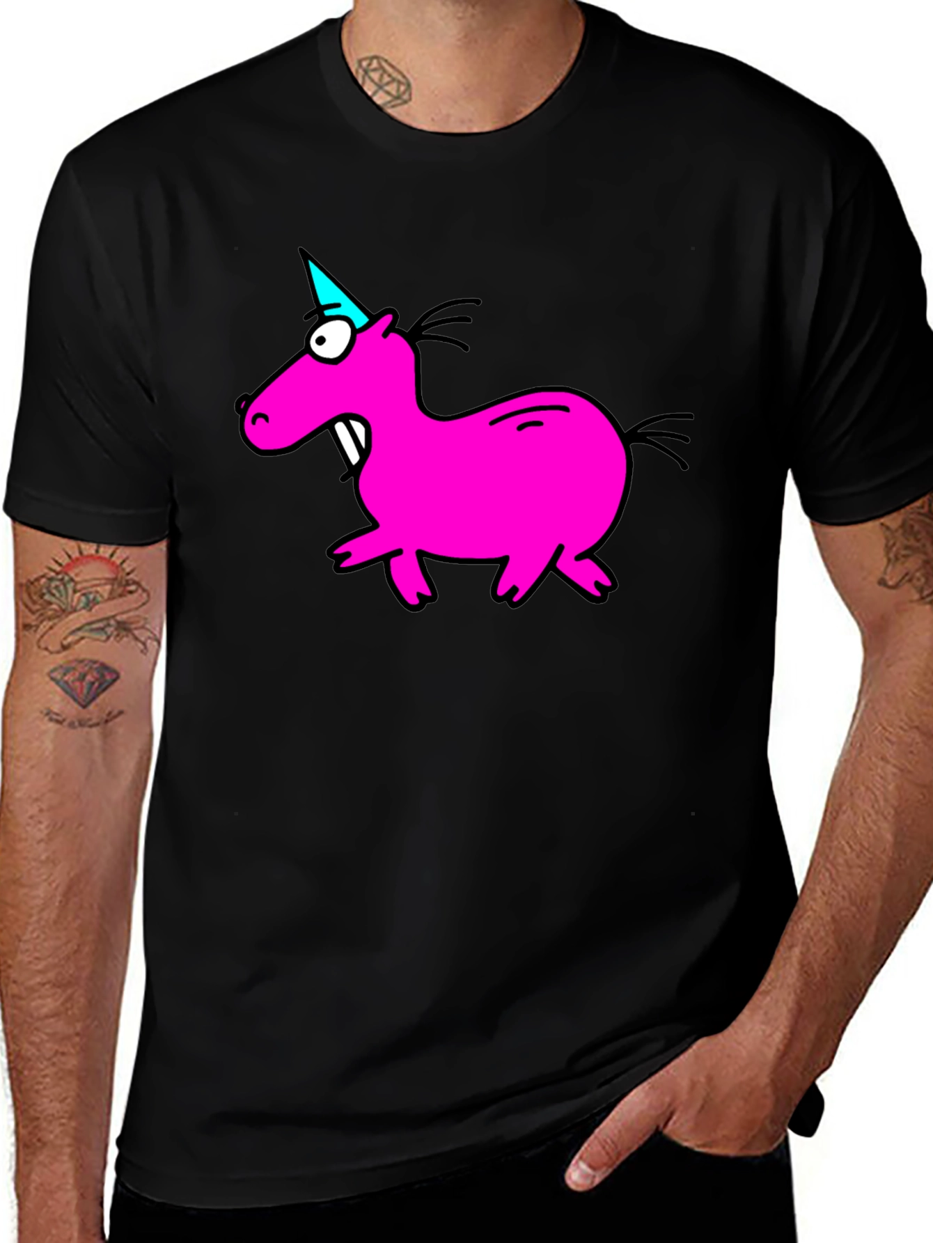 Cartoon Pink Unicorn Graphic T-Shirt