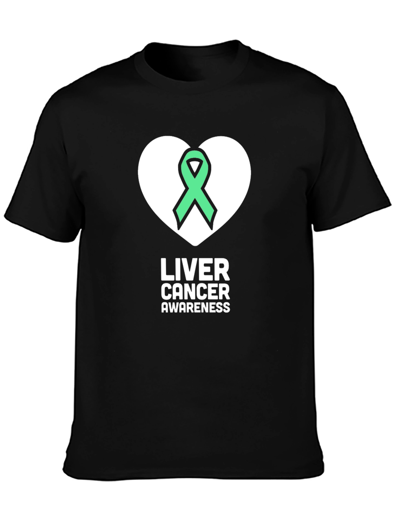 Liver Cancer Awareness T-Shirt - Green Ribbon Heart Design