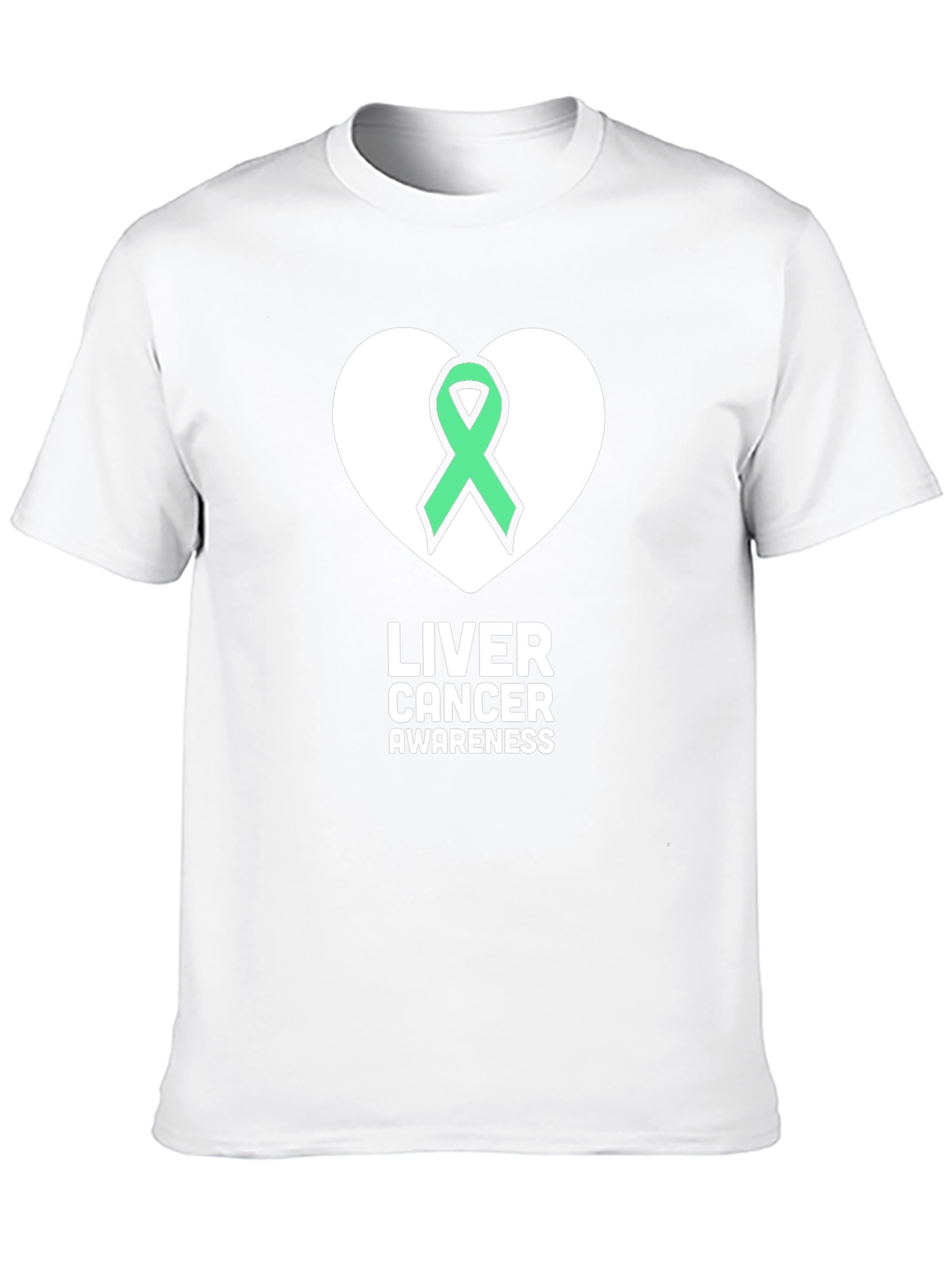 Liver Cancer Awareness T-Shirt - Green Ribbon Heart Design