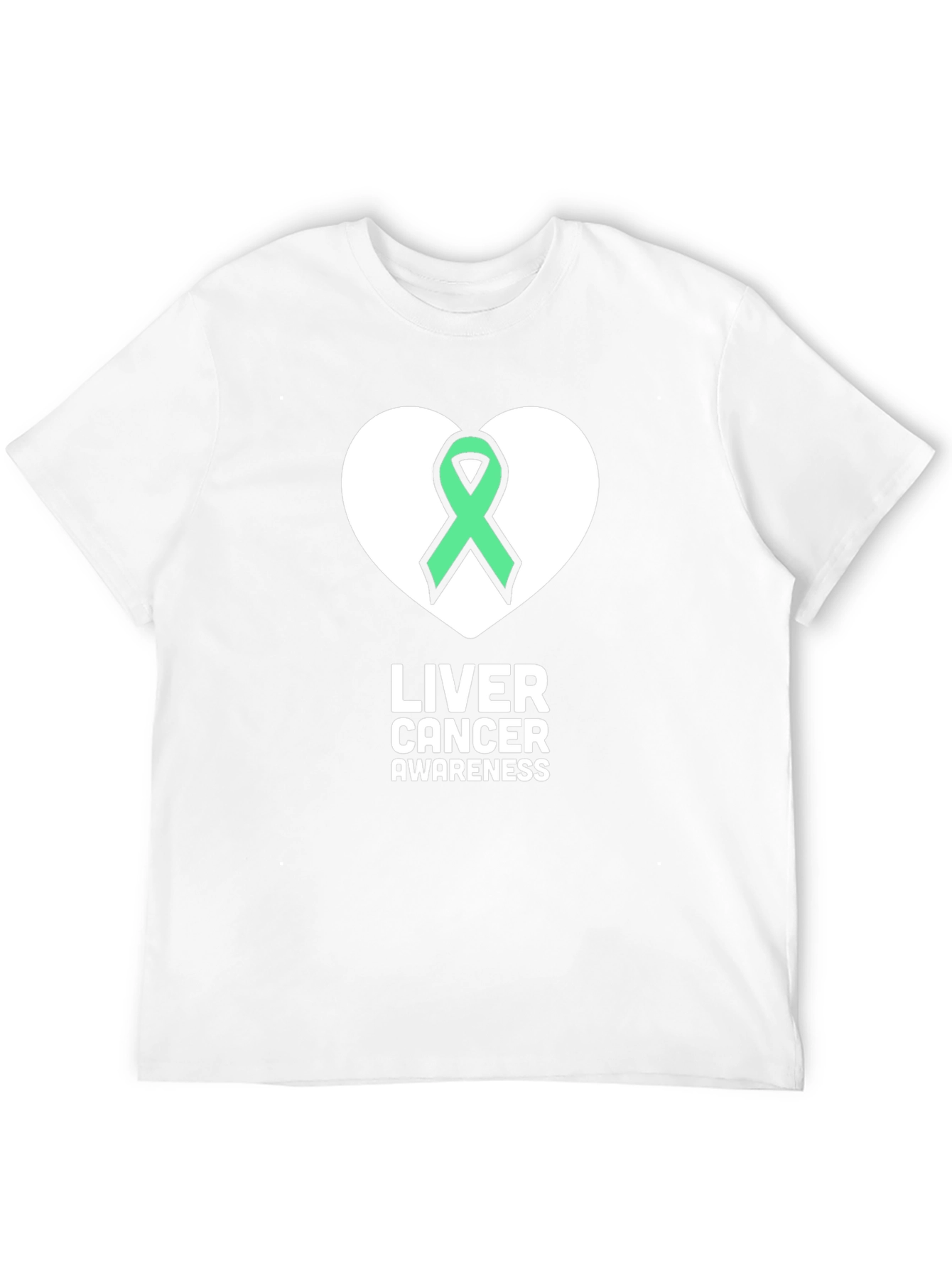 Liver Cancer Awareness T-Shirt - Green Ribbon Heart Design