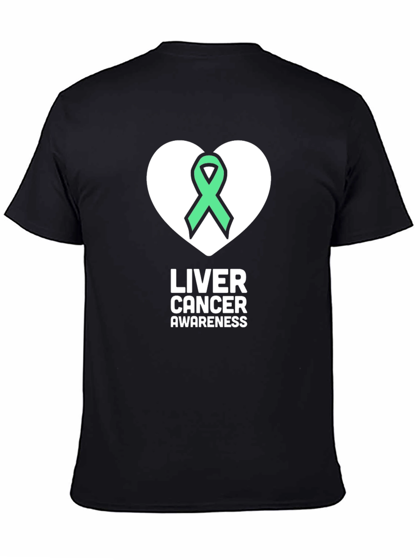 Liver Cancer Awareness T-Shirt - Green Ribbon Heart Design