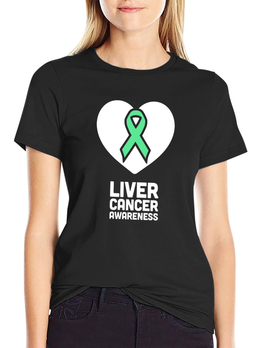 Liver Cancer Awareness T-Shirt - Green Ribbon Heart Design