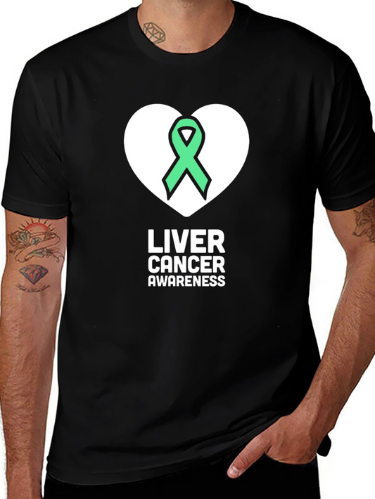 Liver Cancer Awareness T-Shirt - Green Ribbon Heart Design