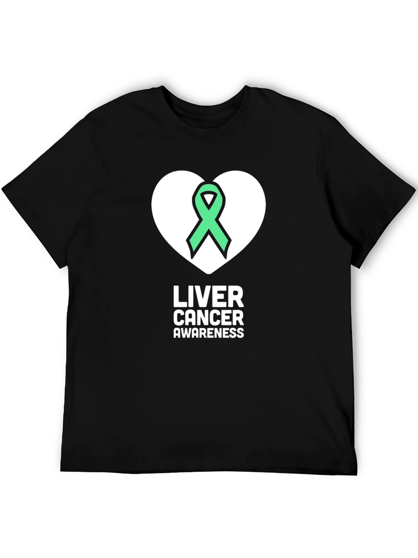 Liver Cancer Awareness T-Shirt - Green Ribbon Heart Design