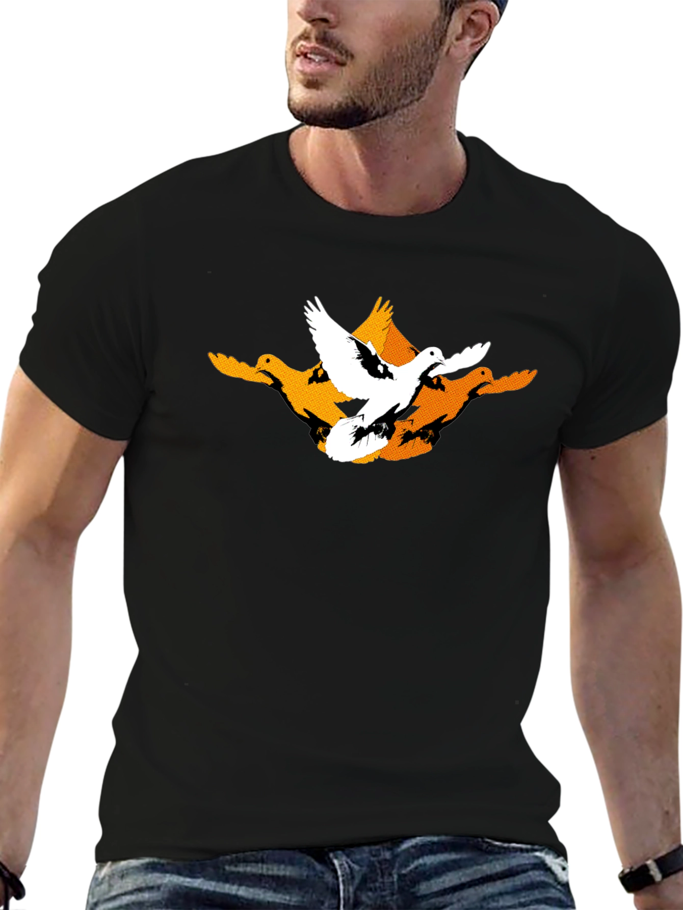 Mens Black Graphic Tee - Flying Ducks Design
