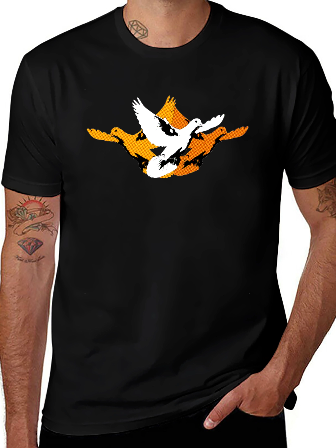 Mens Black Graphic Tee - Flying Ducks Design