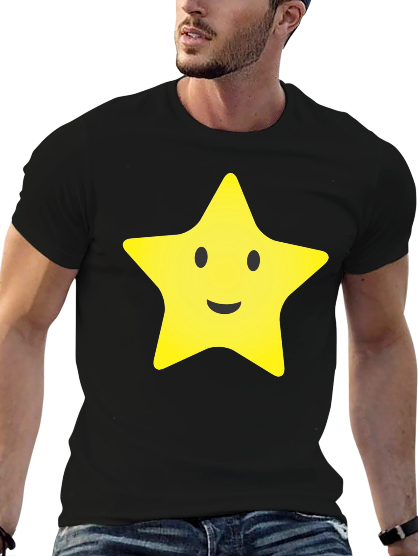 Smiling Star Graphic Tee - Black
