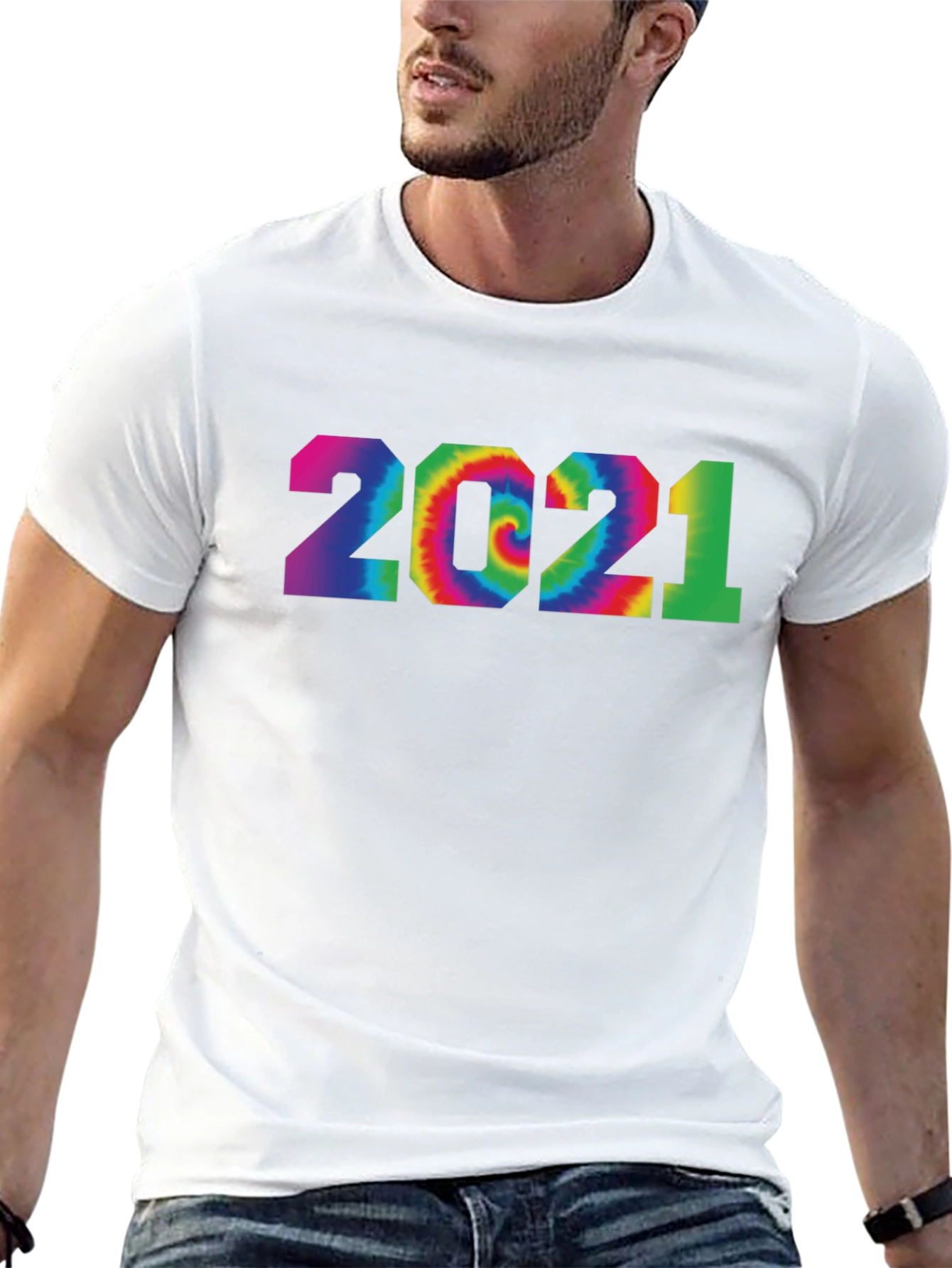 Tie Dye 2021 Graphic Tee - Black Cotton T-Shirt