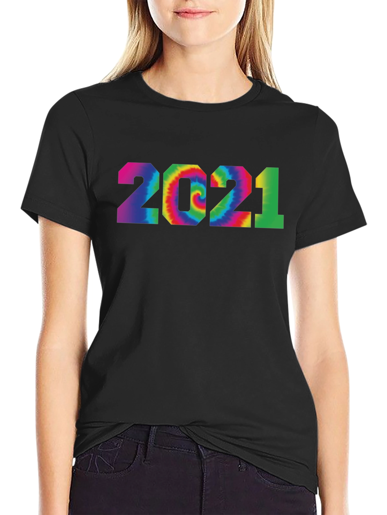 Tie Dye 2021 Graphic Tee - Black Cotton T-Shirt