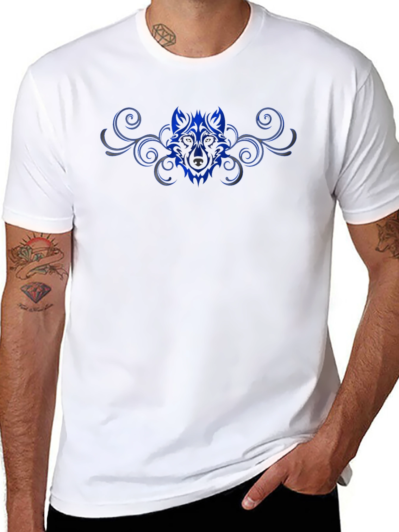 Tribal Wolf Graphic Print Black T-Shirt