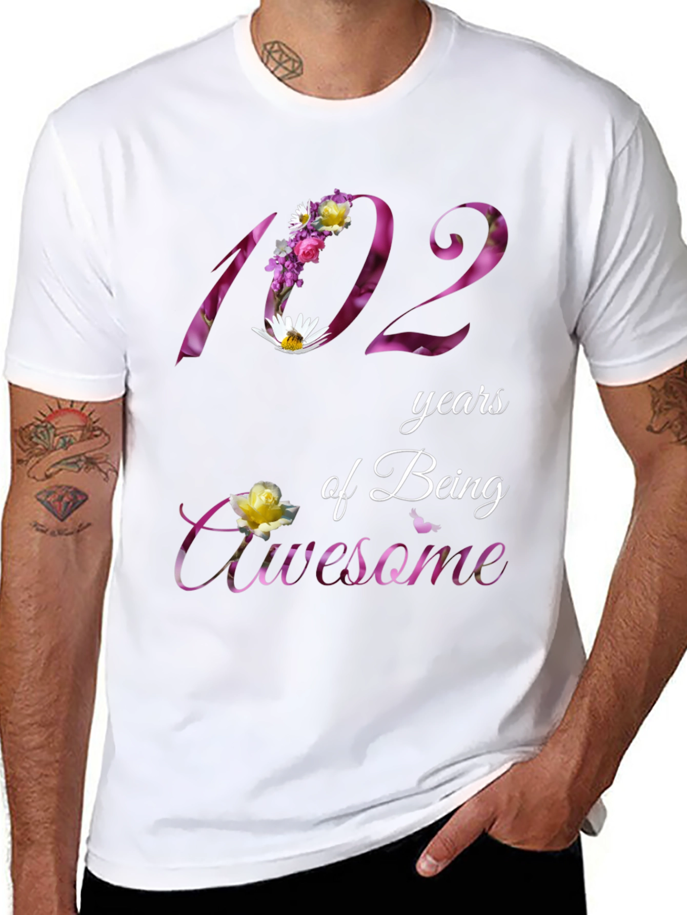 102 Years of Being Awesome Floral T-Shirt