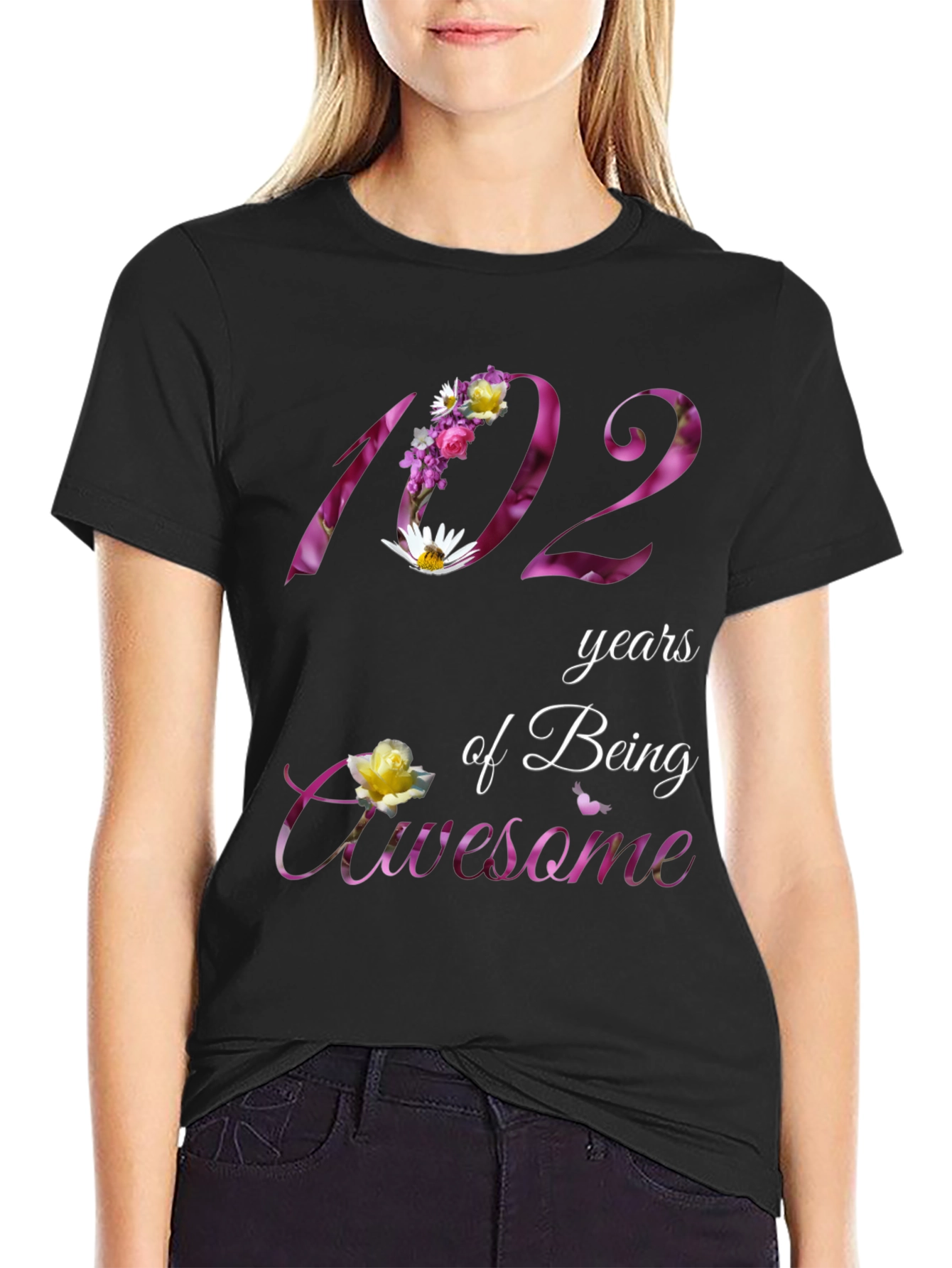 102 Years of Being Awesome Floral T-Shirt