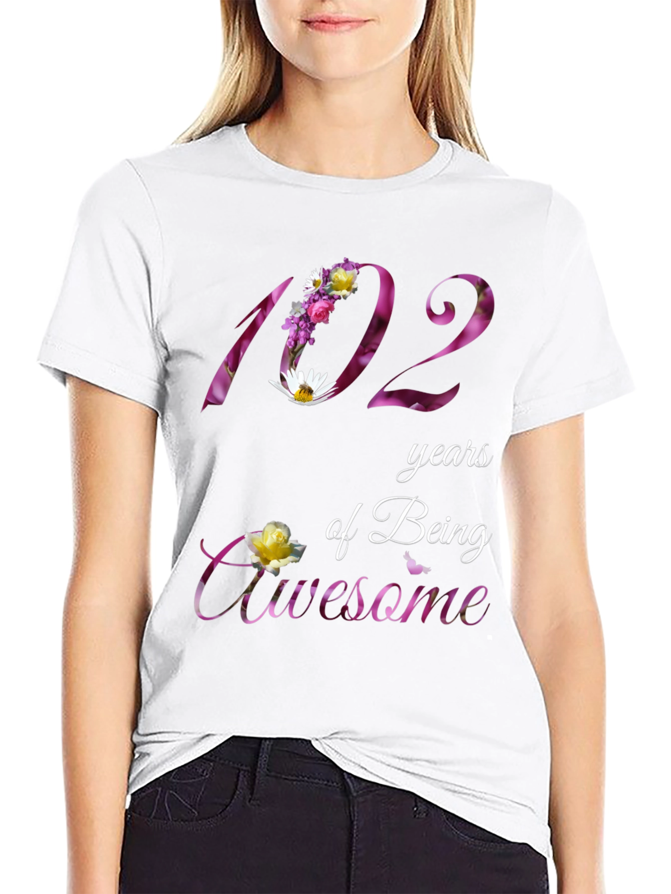102 Years of Being Awesome Floral T-Shirt