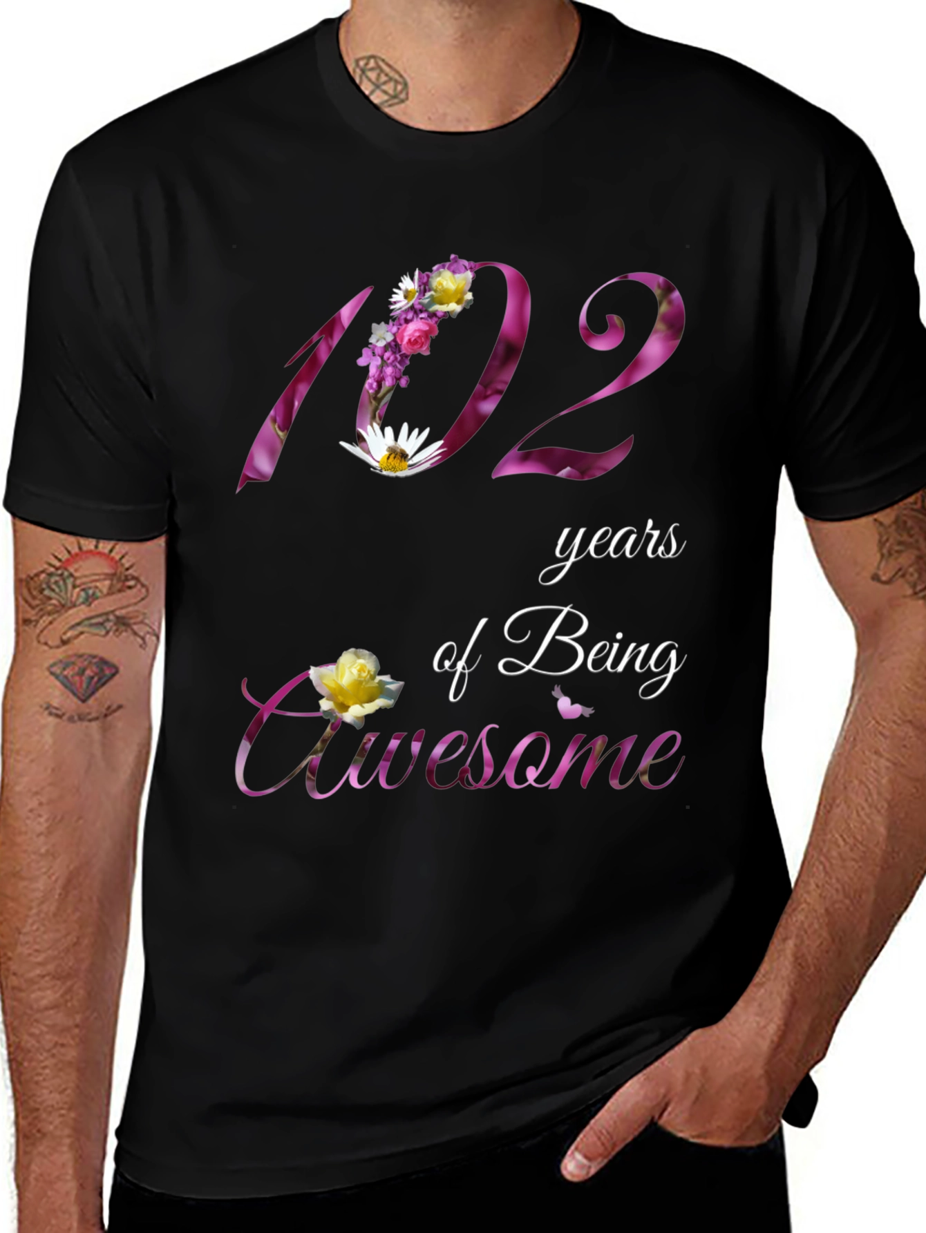 102 Years of Being Awesome Floral T-Shirt