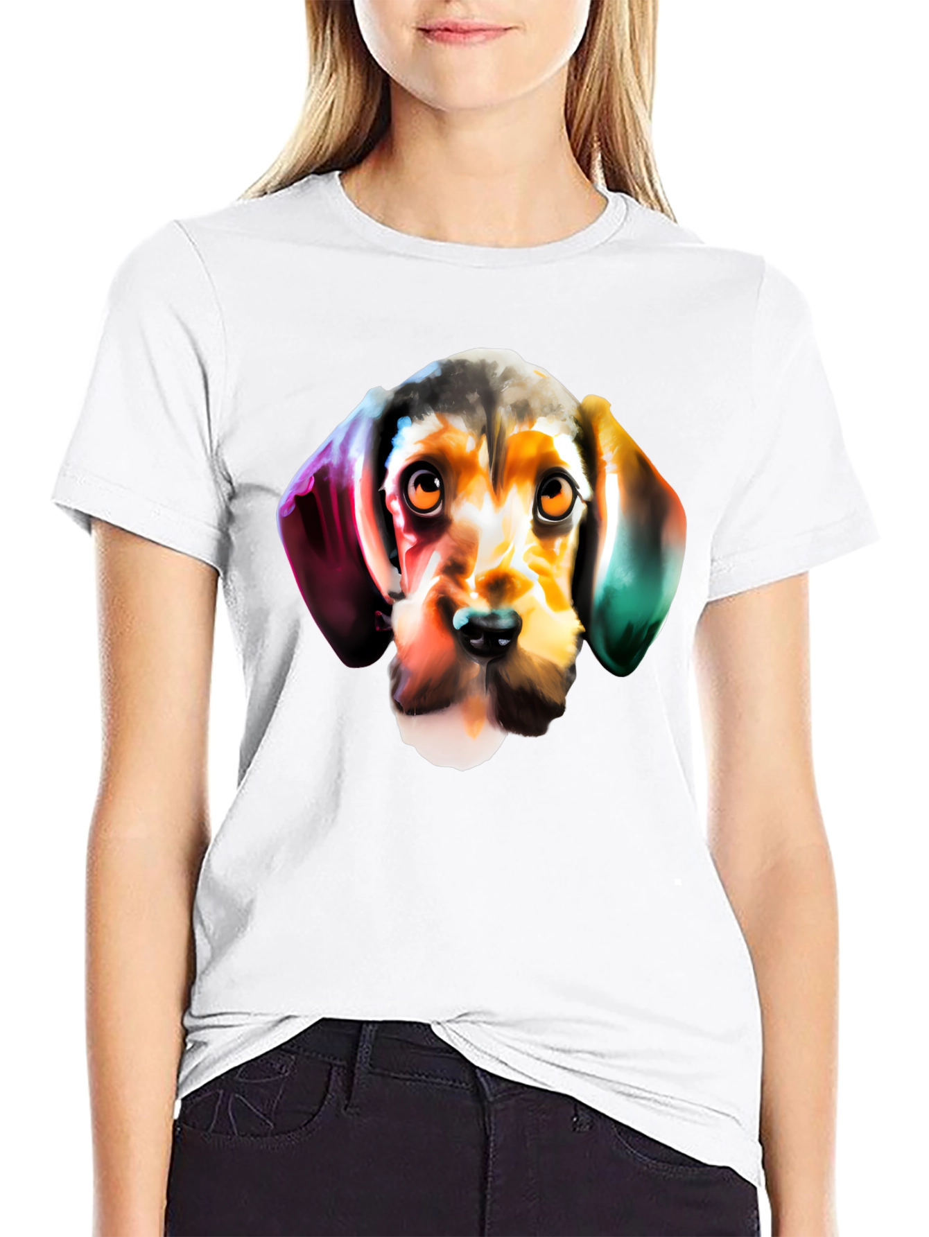 Dog Graphic Print Black Casual T-Shirt
