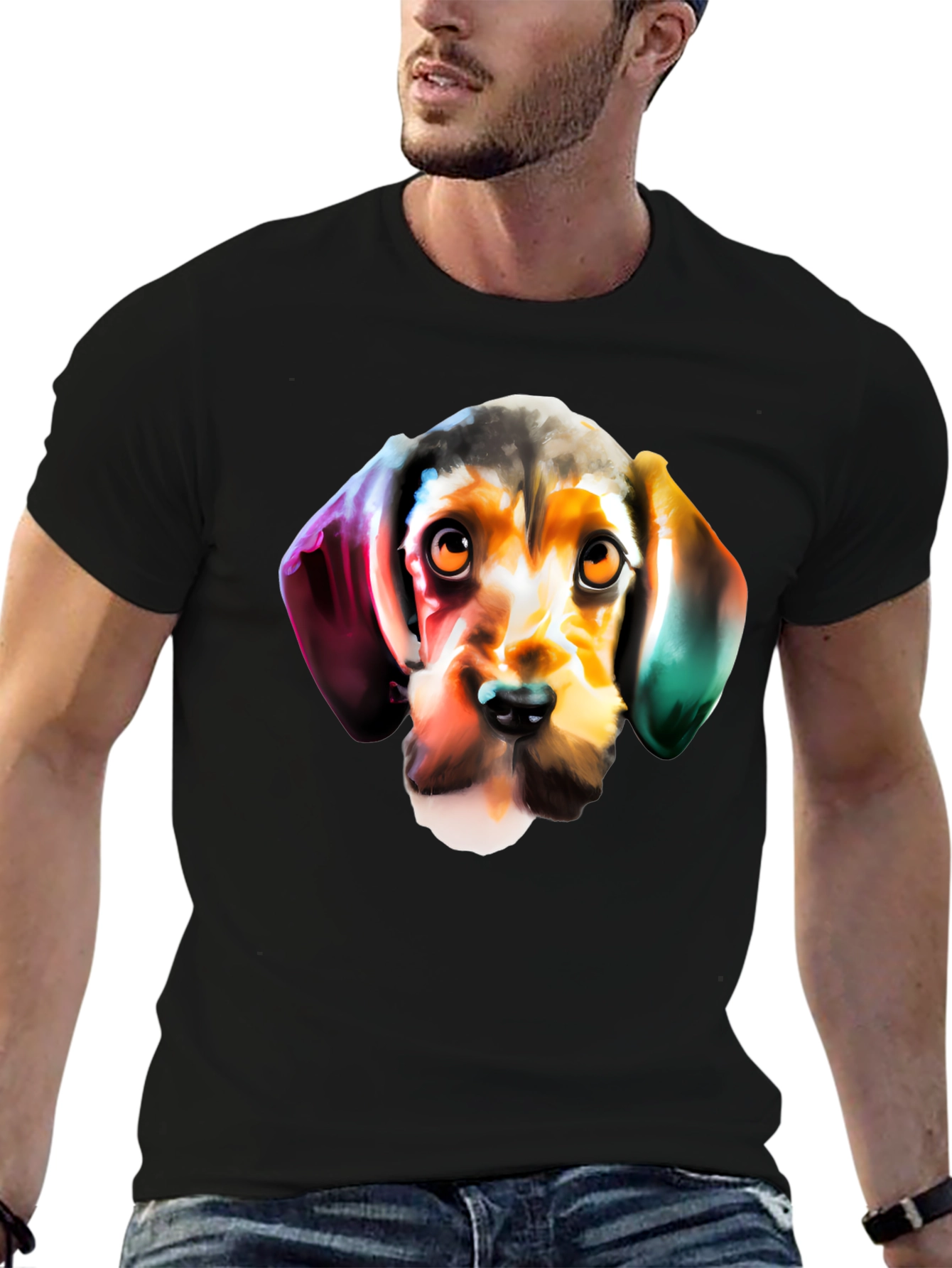 Dog Graphic Print Black Casual T-Shirt