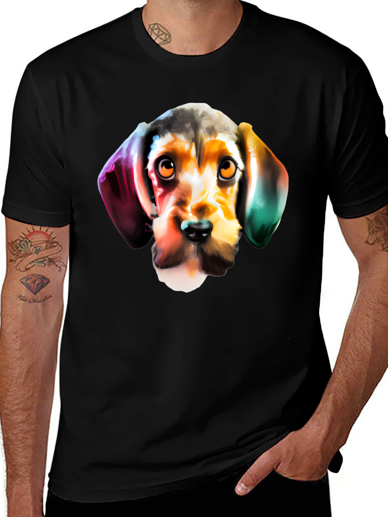Dog Graphic Print Black Casual T-Shirt