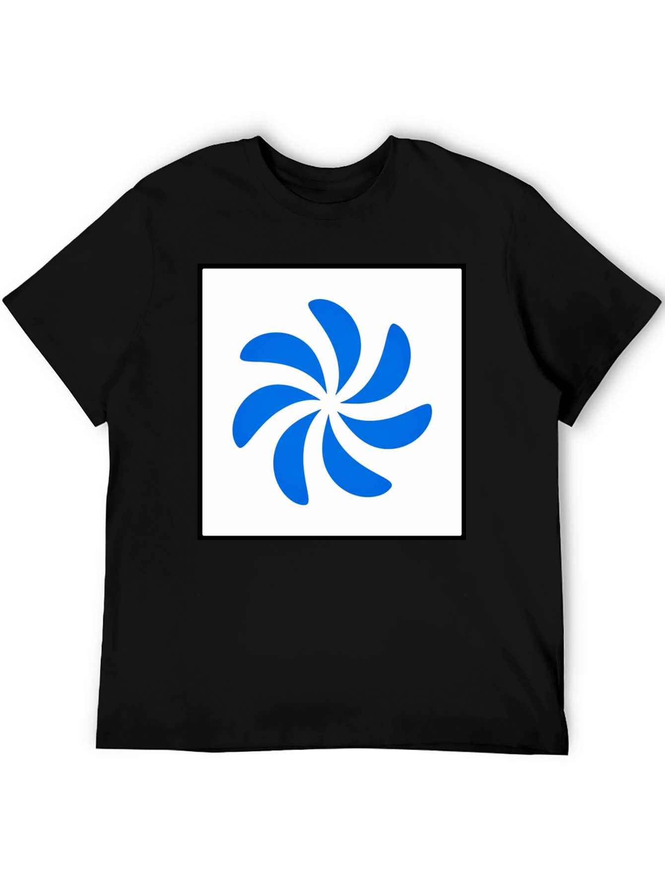 Stylish Black T-Shirt with Abstract Blue Swirl Design