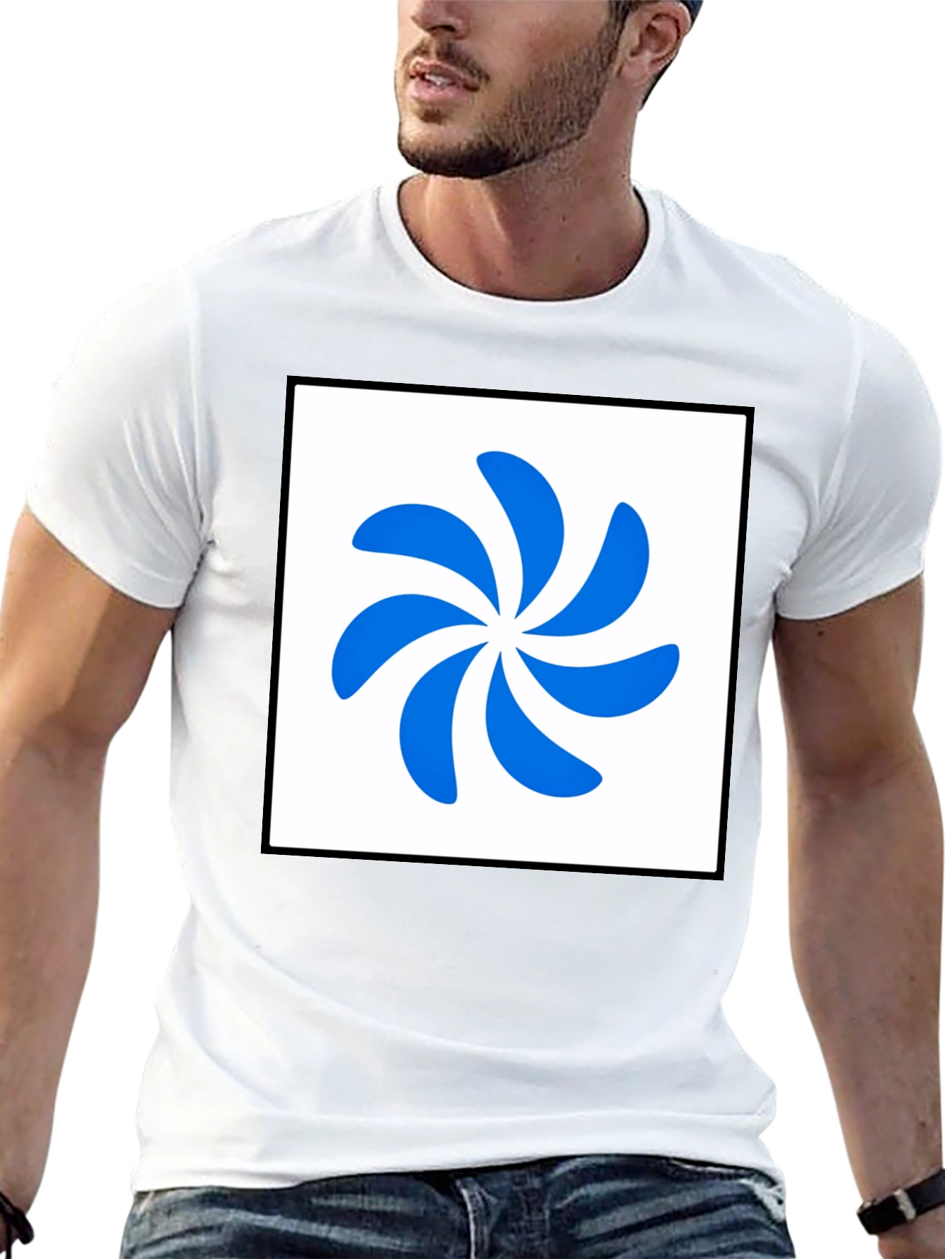 Stylish Black T-Shirt with Abstract Blue Swirl Design