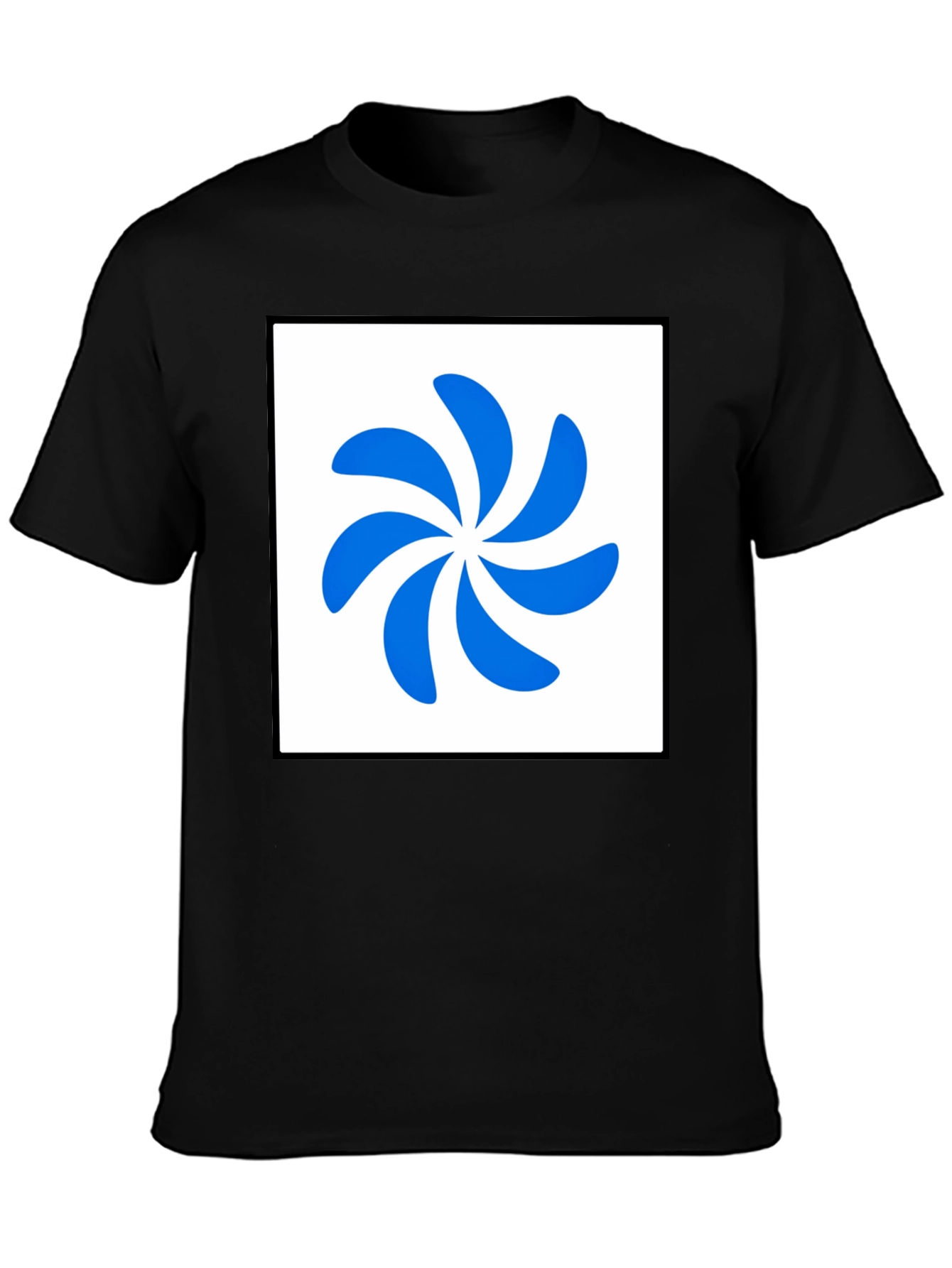 Stylish Black T-Shirt with Abstract Blue Swirl Design