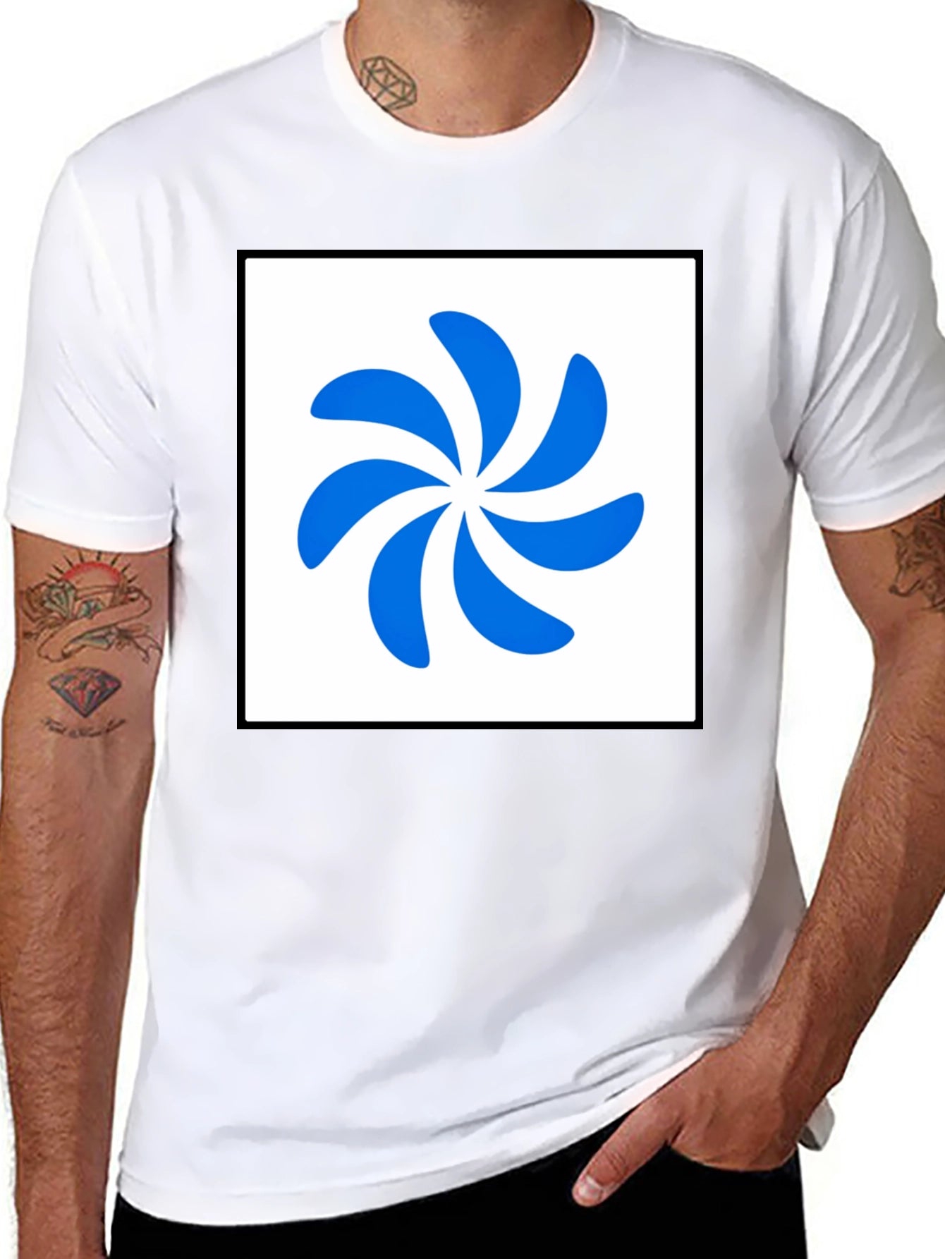 Stylish Black T-Shirt with Abstract Blue Swirl Design