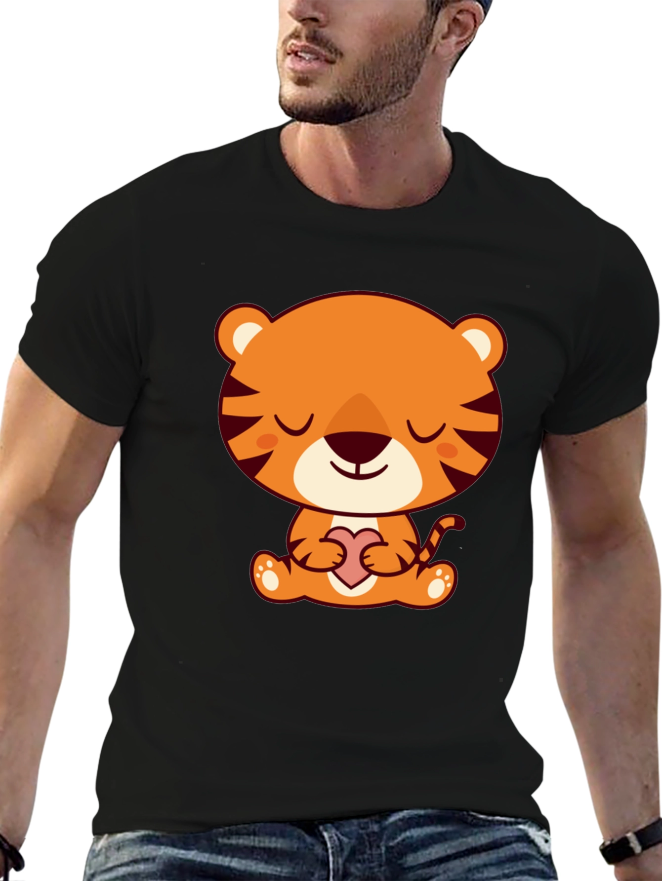 Cute Cartoon Tiger Holding Heart T-Shirt