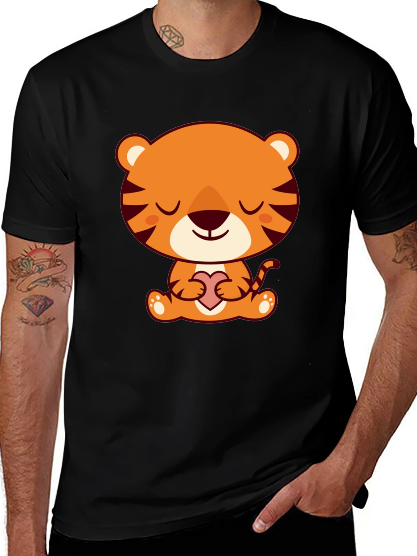 Cute Cartoon Tiger Holding Heart T-Shirt