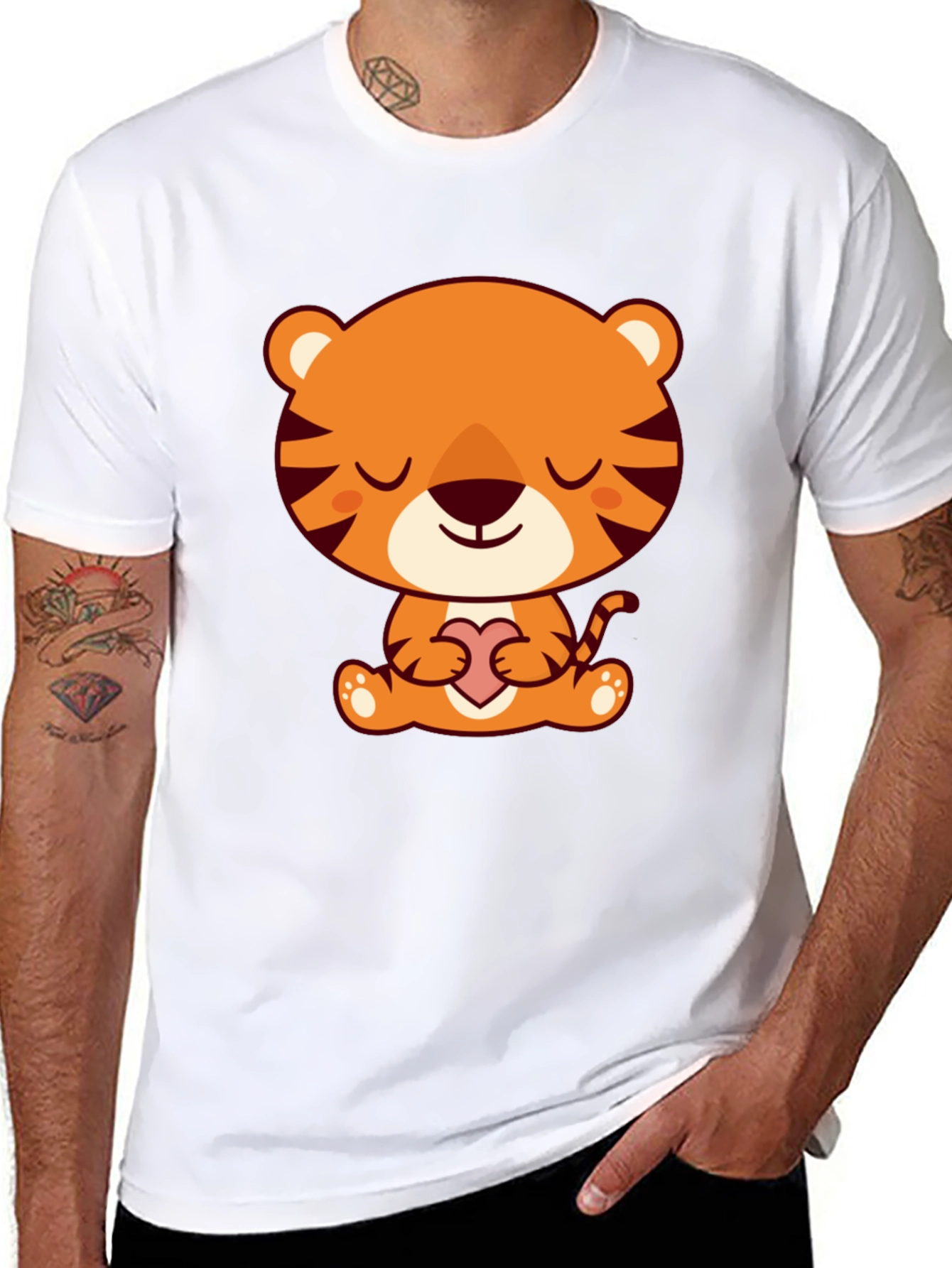 Cute Cartoon Tiger Holding Heart T-Shirt