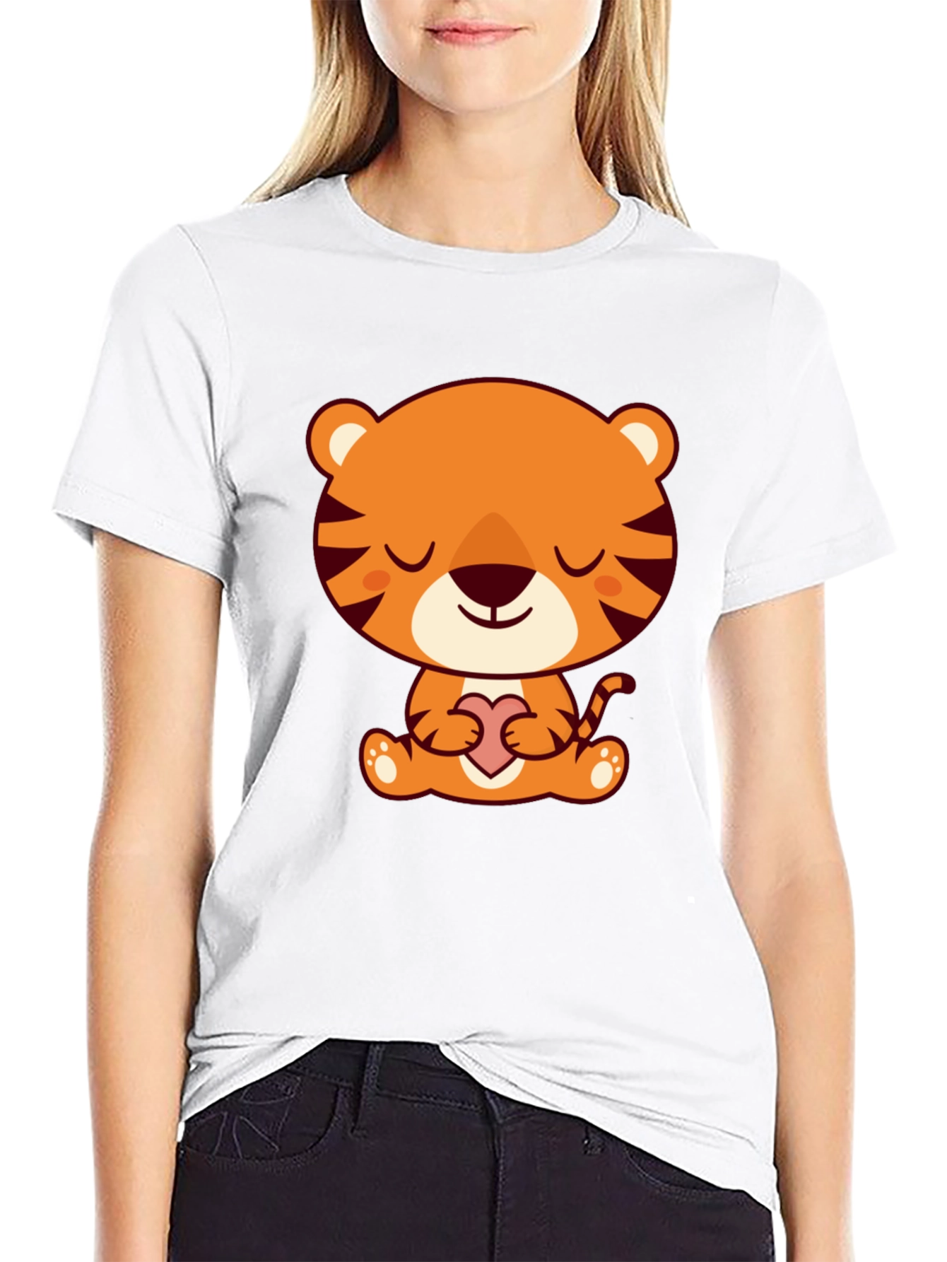 Cute Cartoon Tiger Holding Heart T-Shirt