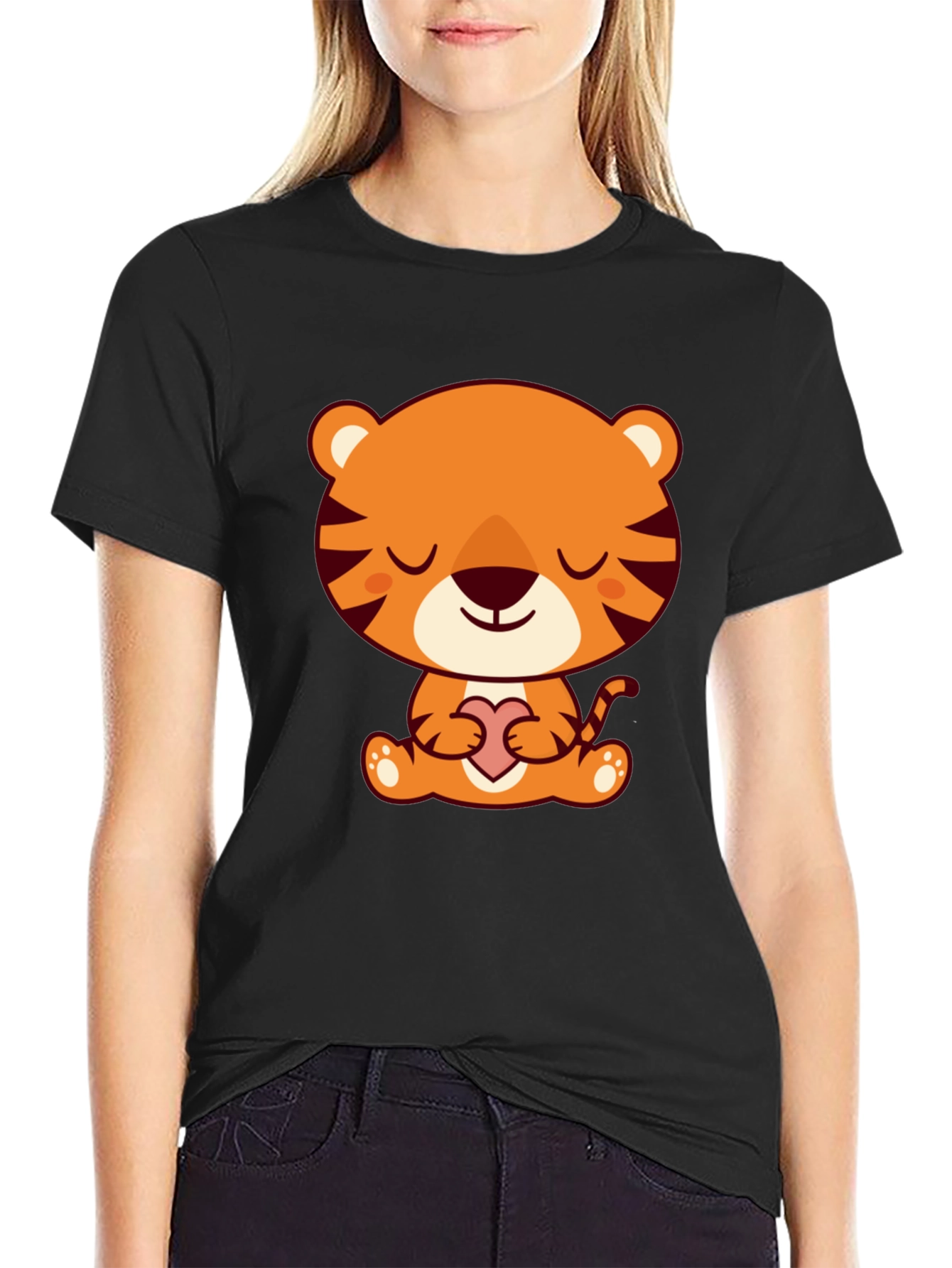 Cute Cartoon Tiger Holding Heart T-Shirt