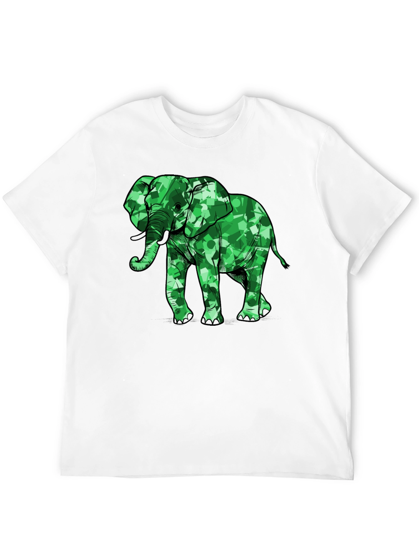 Green Camo Elephant Graphic Black T-Shirt