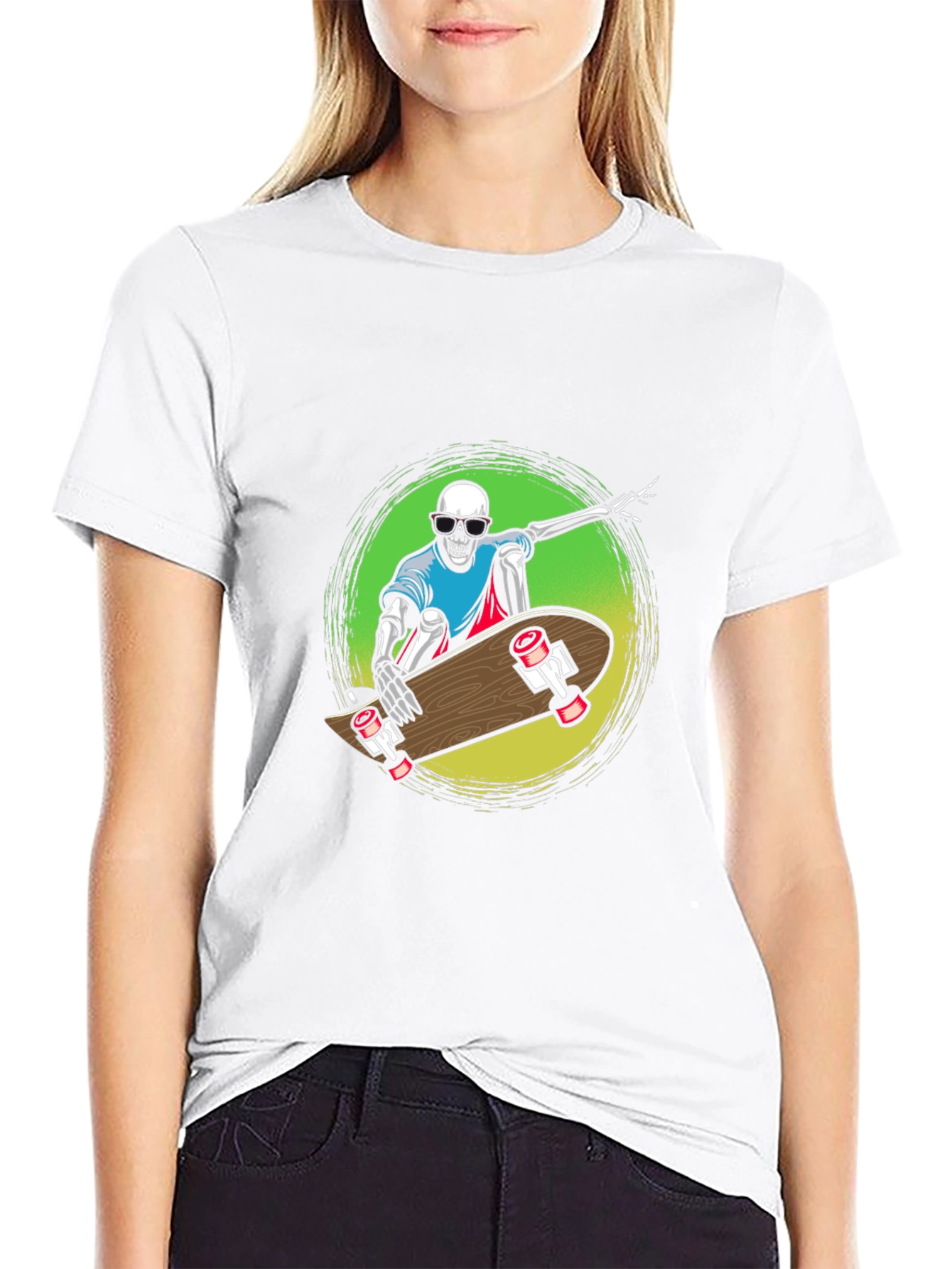 Skeleton Skateboard Graphic Tee - Black