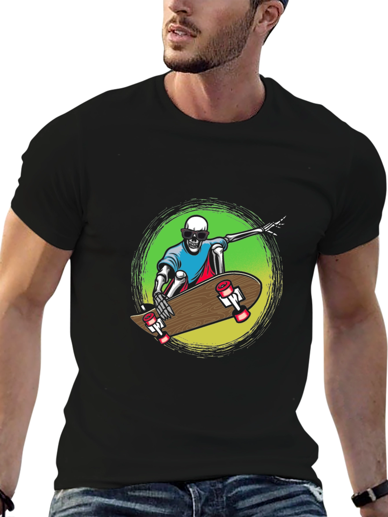 Skeleton Skateboard Graphic Tee - Black