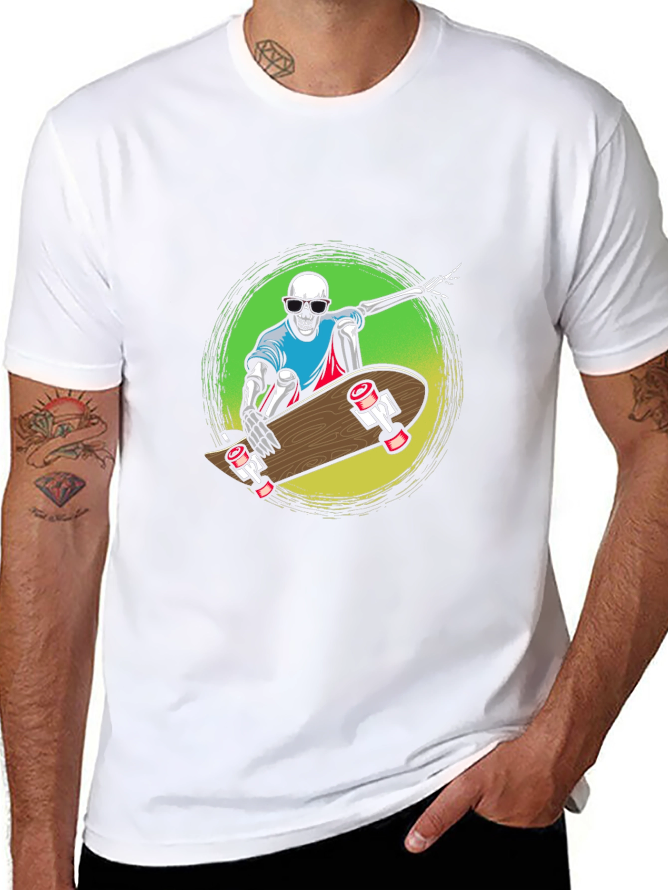 Skeleton Skateboard Graphic Tee - Black