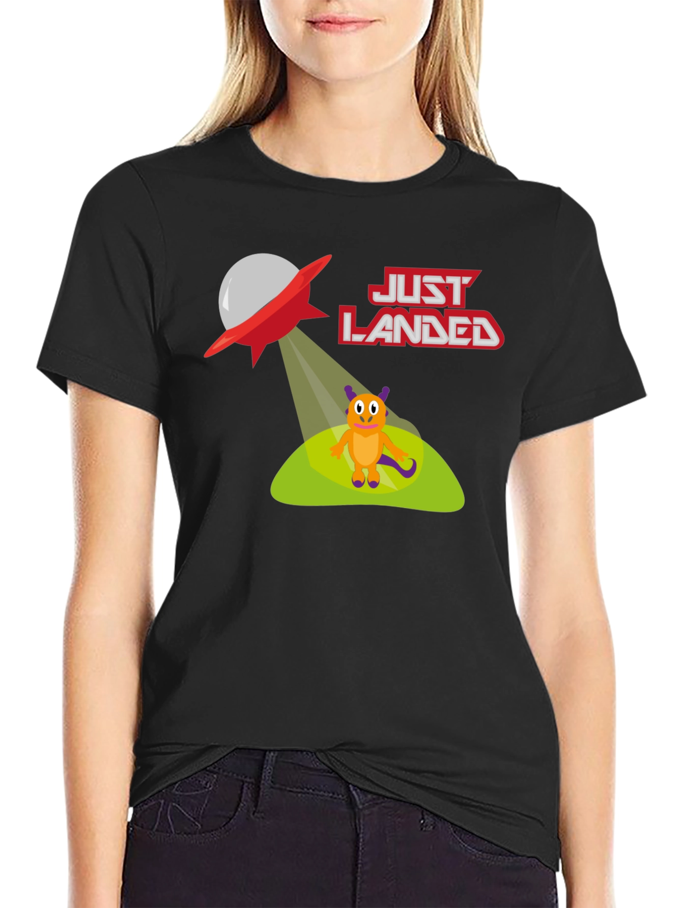 Just Landed Alien T-Shirt - Black Cotton Tee