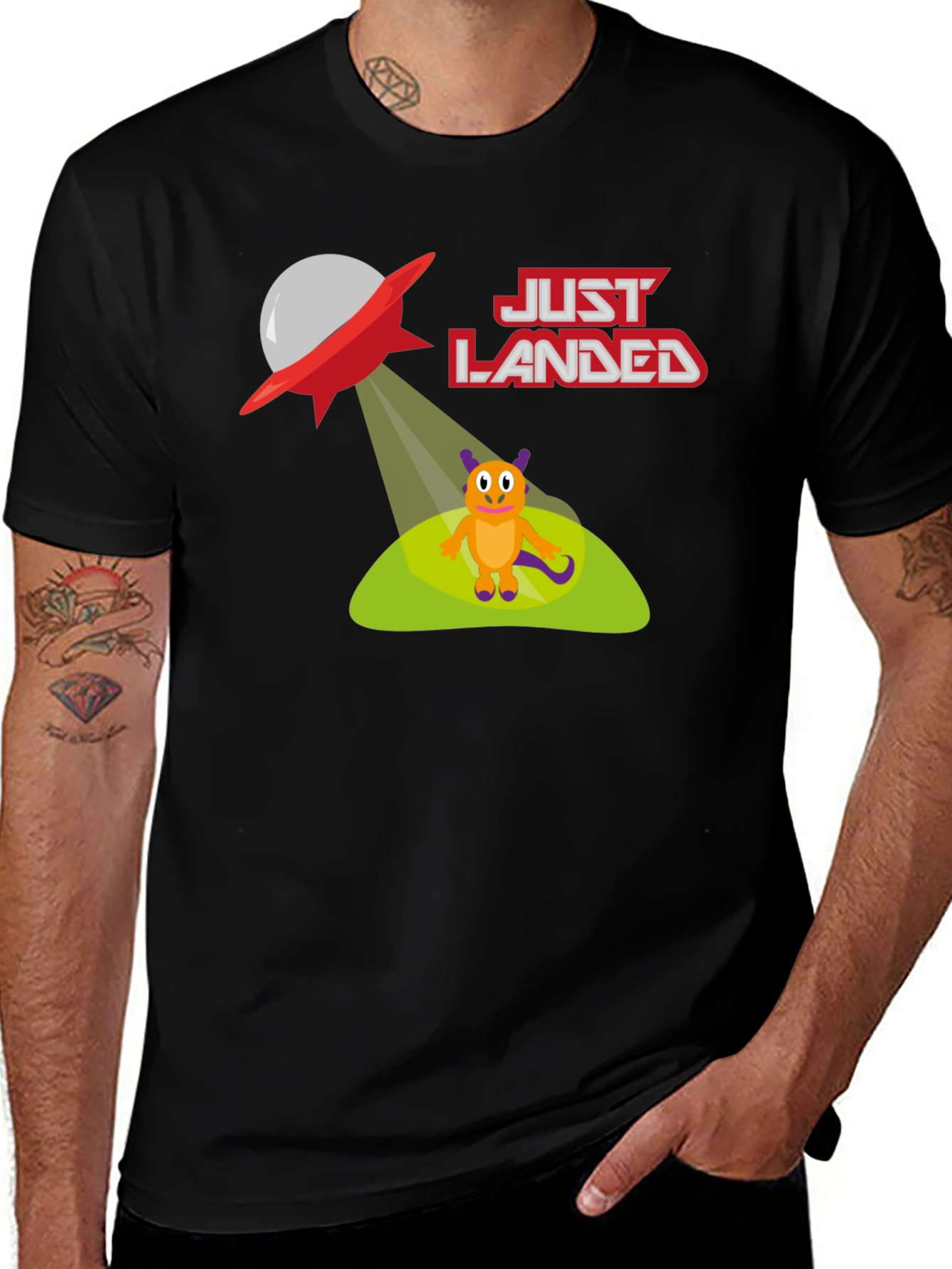 Just Landed Alien T-Shirt - Black Cotton Tee