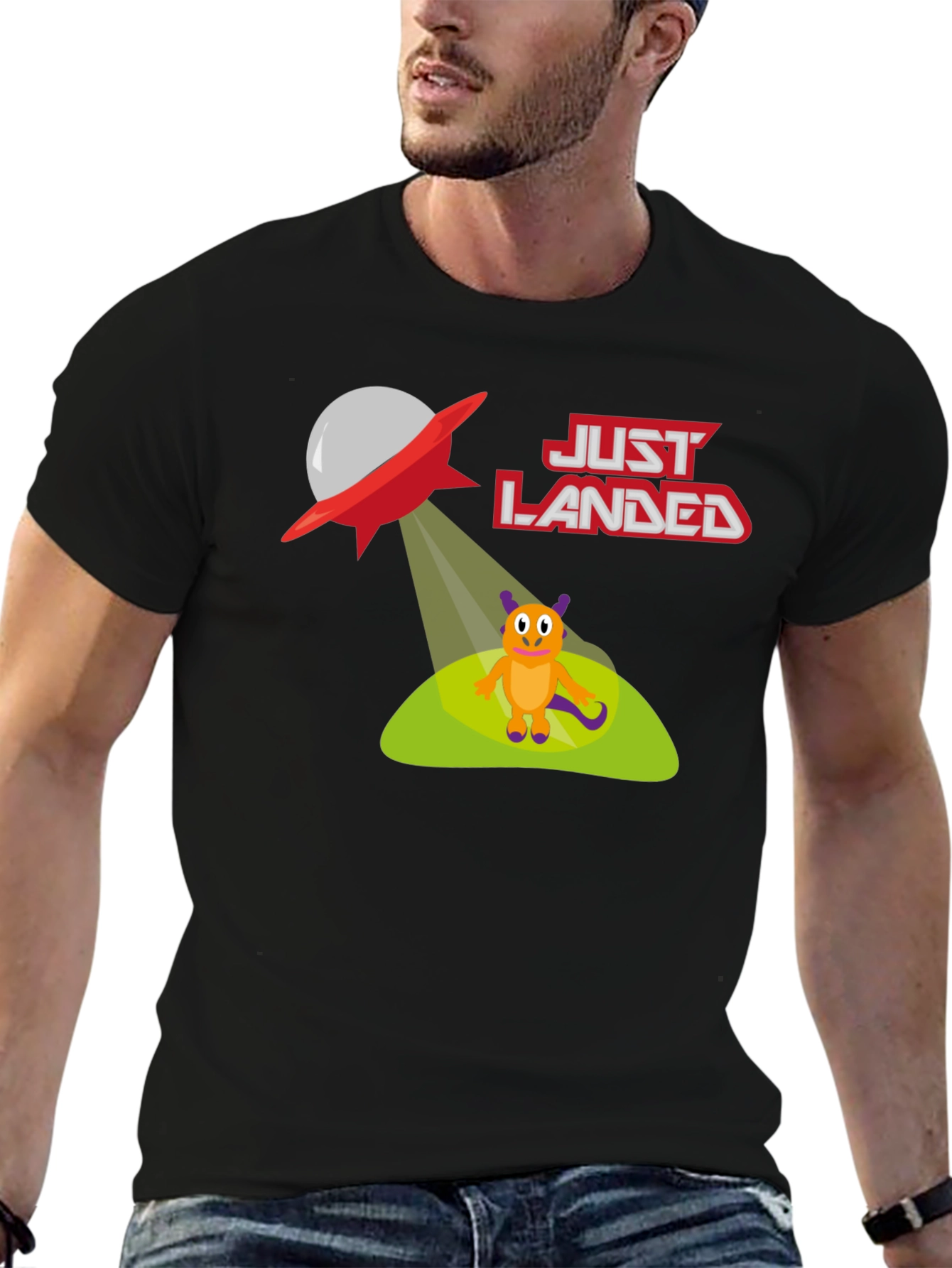 Just Landed Alien T-Shirt - Black Cotton Tee