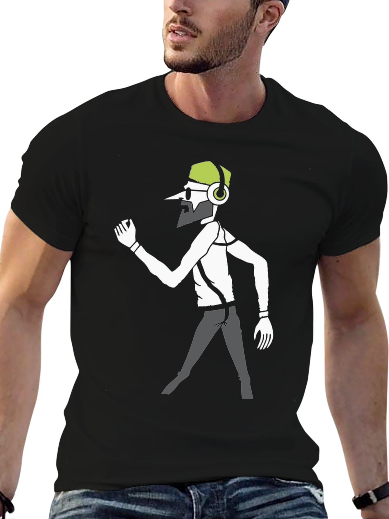 Funky DJ Graphic Tee - Black Cotton Casual Wear