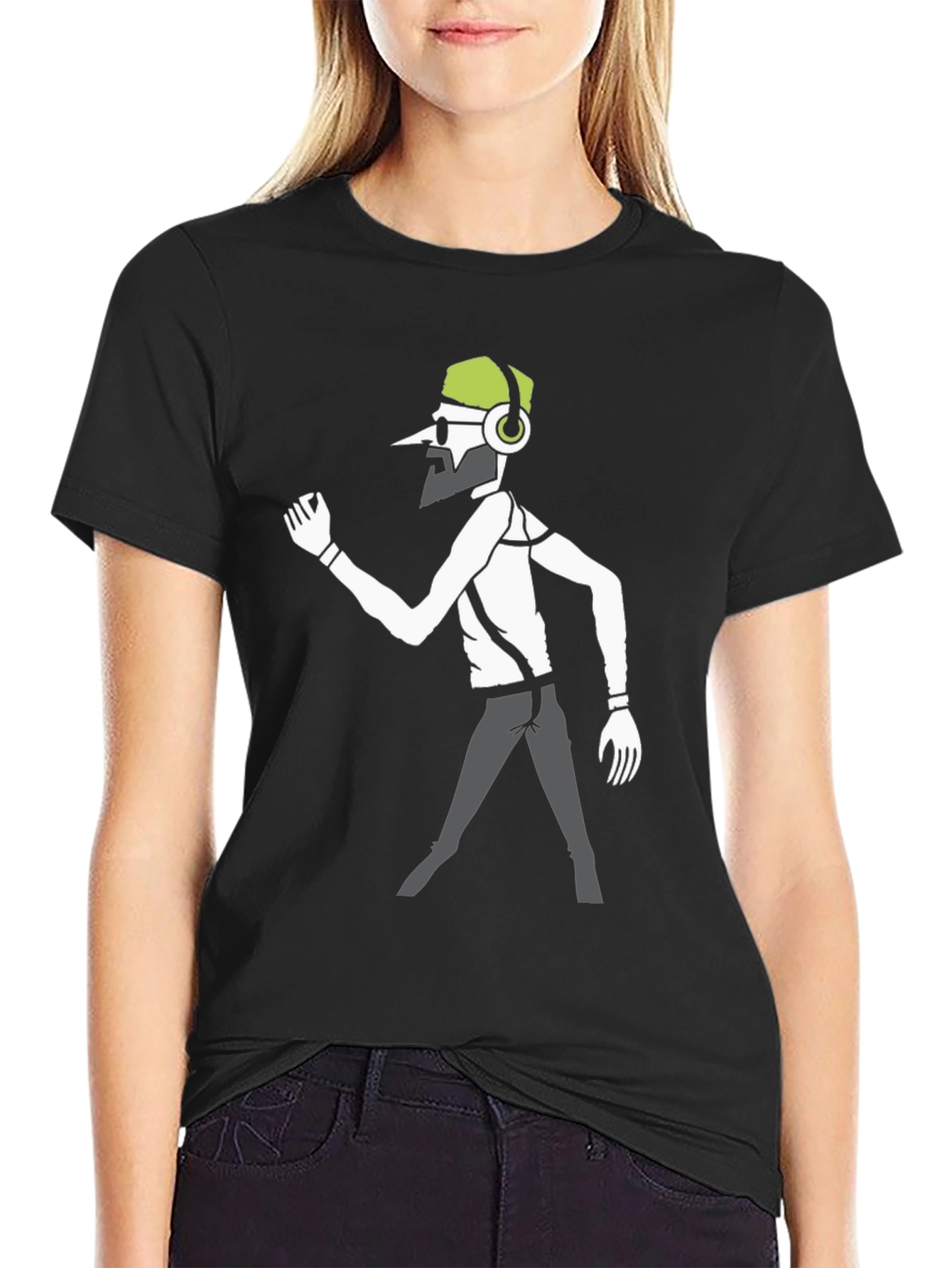 Funky DJ Graphic Tee - Black Cotton Casual Wear
