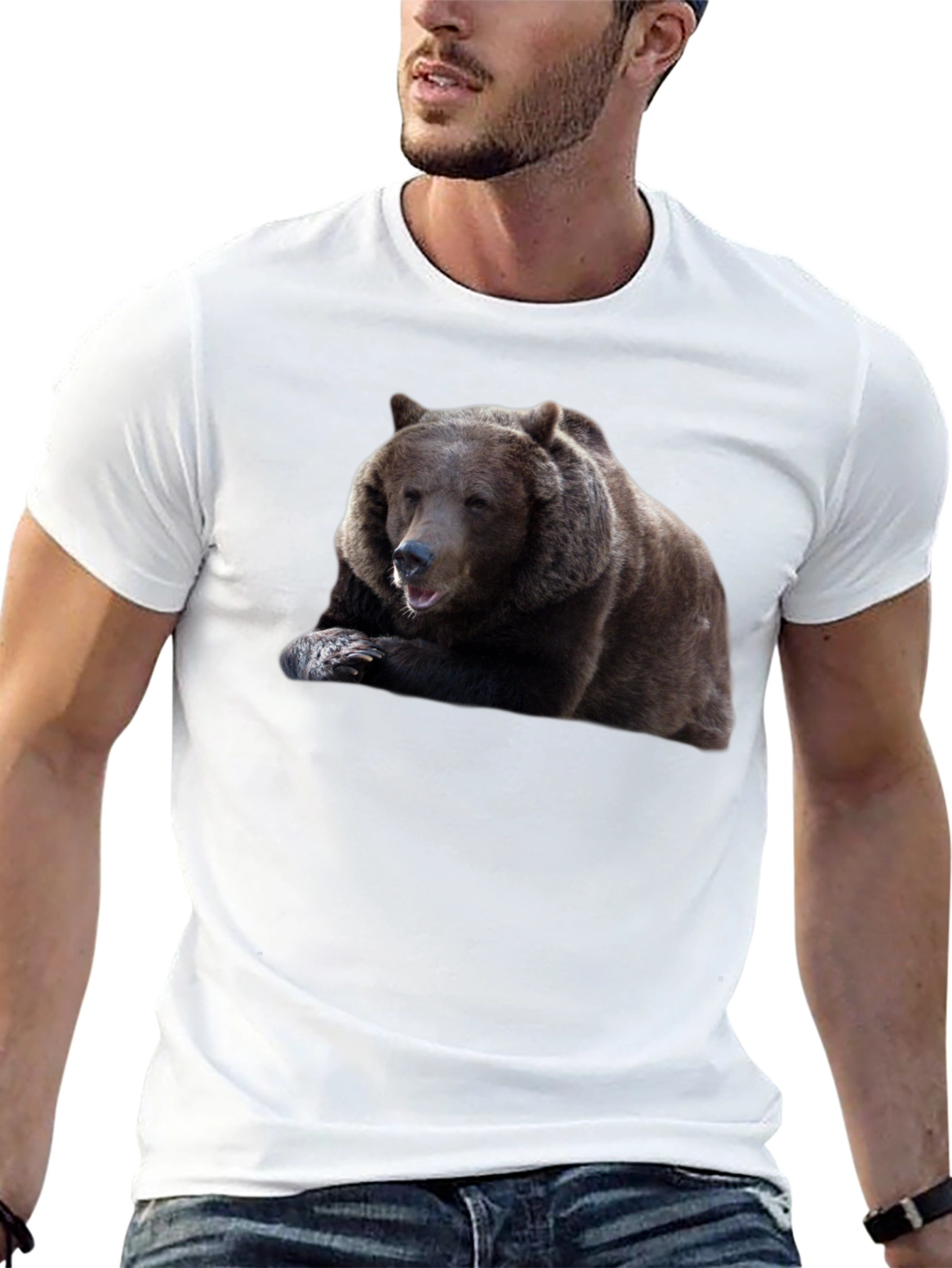 Bear Graphic Tee - Mens Black Cotton T-Shirt