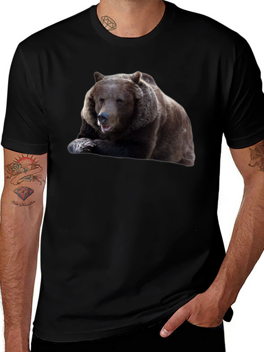 Bear Graphic Tee - Mens Black Cotton T-Shirt