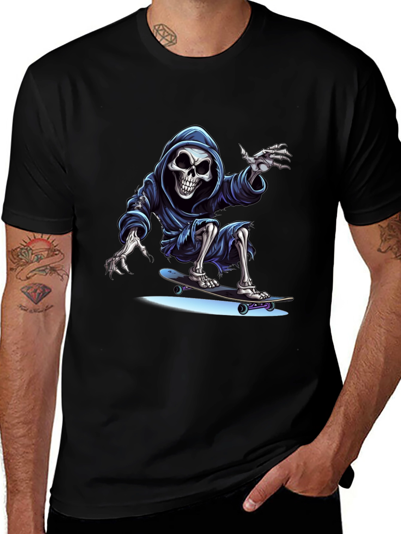 Skateboarding Grim Reaper Graphic Tee - Cool Skeleton Shirt