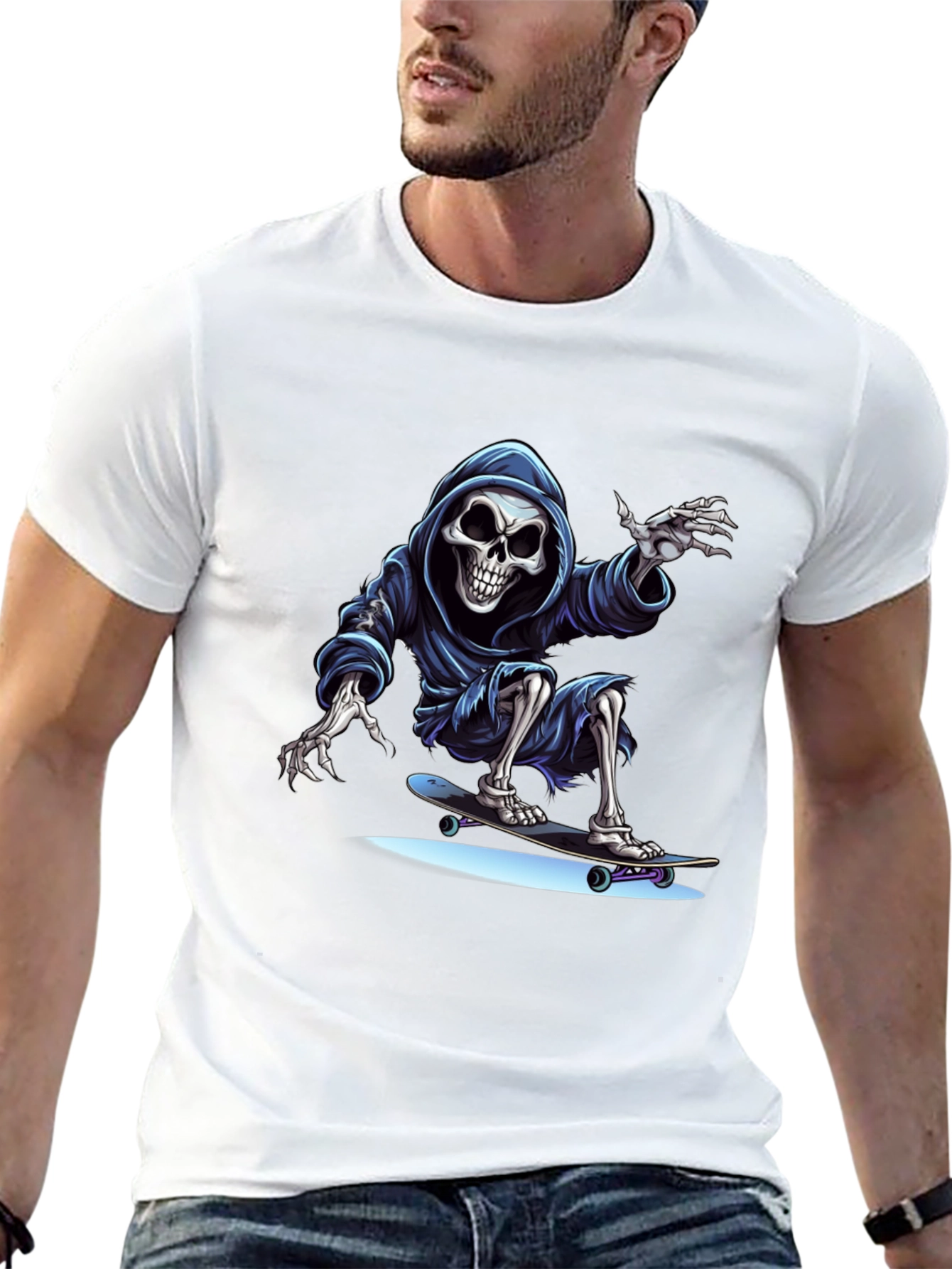 Skateboarding Grim Reaper Graphic Tee - Cool Skeleton Shirt
