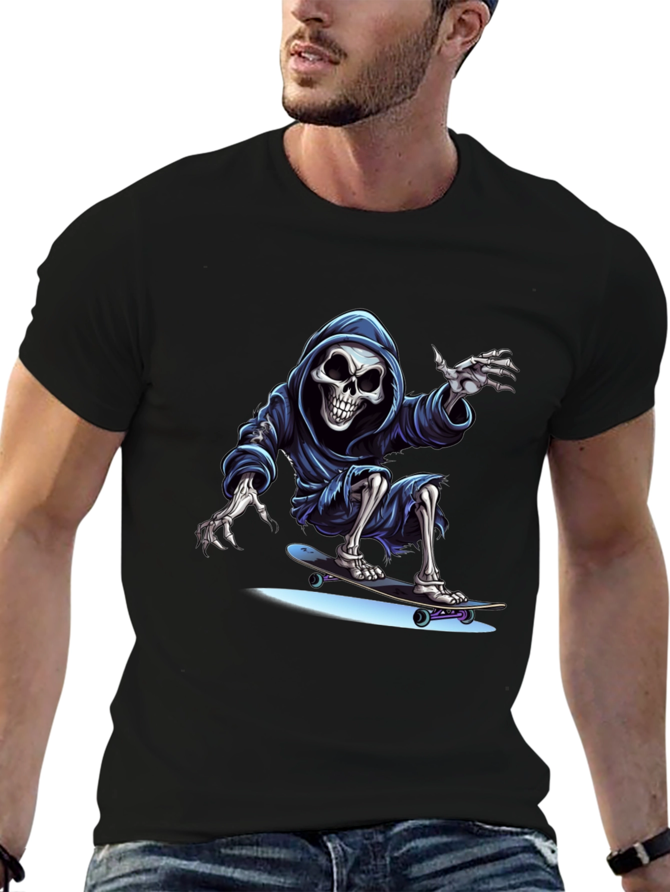 Skateboarding Grim Reaper Graphic Tee - Cool Skeleton Shirt