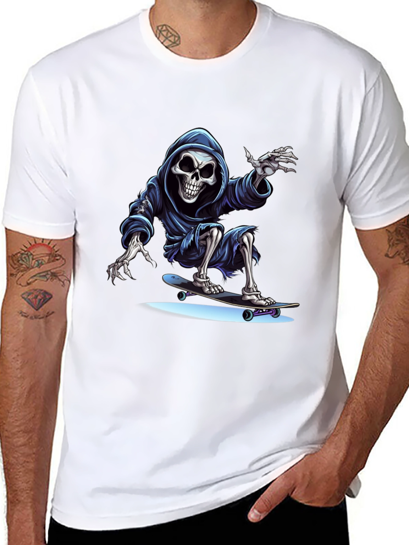 Skateboarding Grim Reaper Graphic Tee - Cool Skeleton Shirt