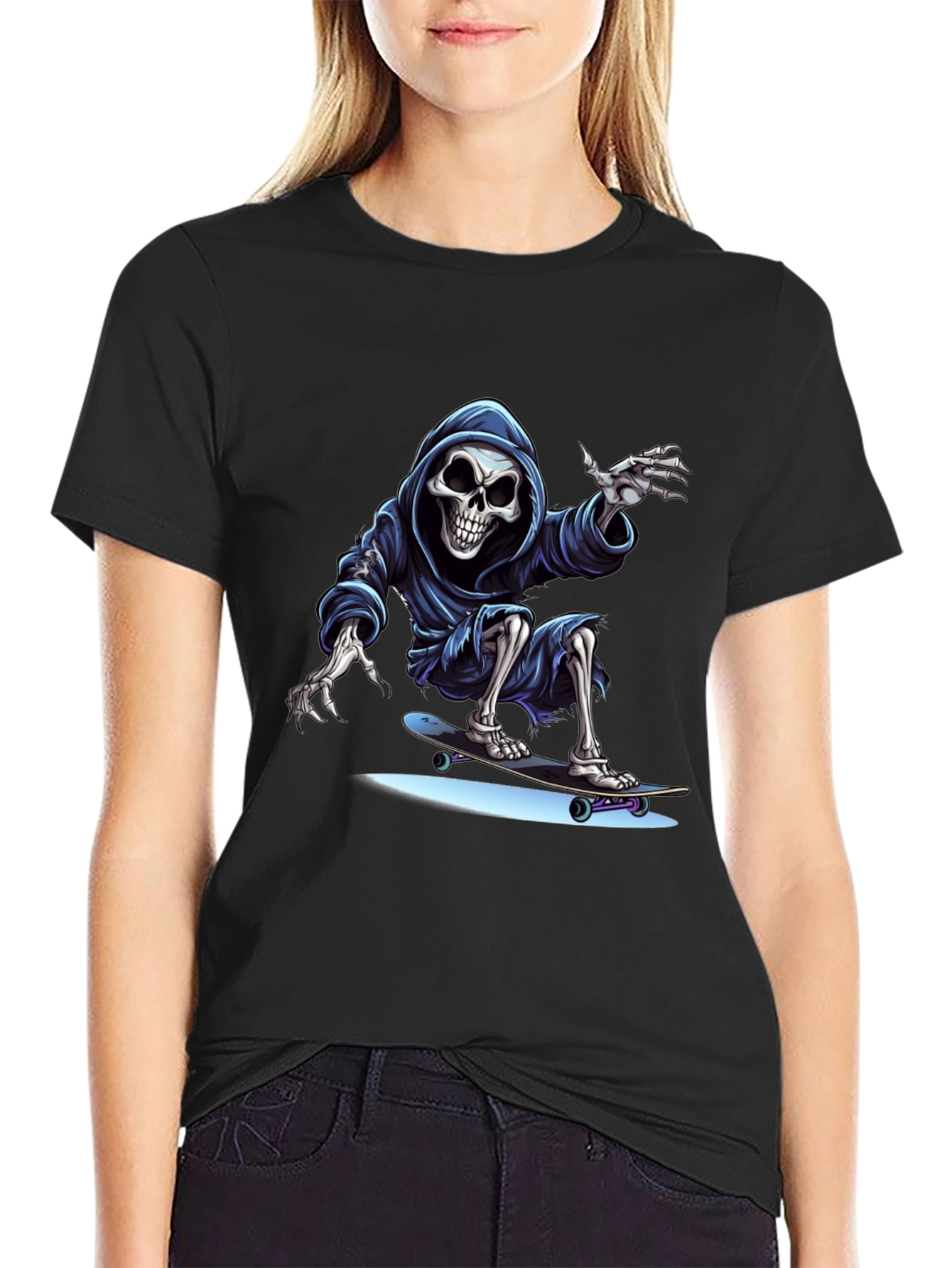 Skateboarding Grim Reaper Graphic Tee - Cool Skeleton Shirt