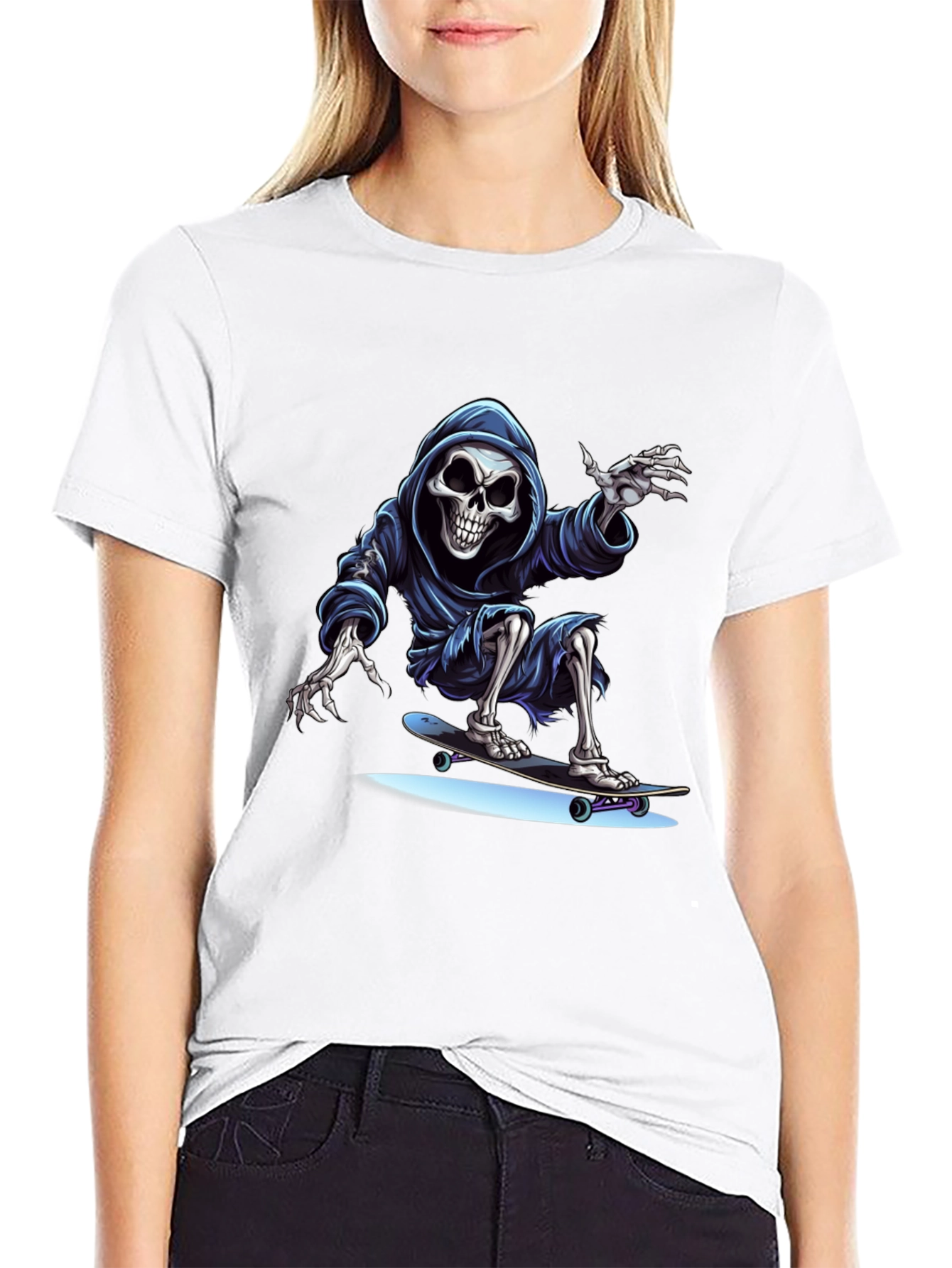 Skateboarding Grim Reaper Graphic Tee - Cool Skeleton Shirt