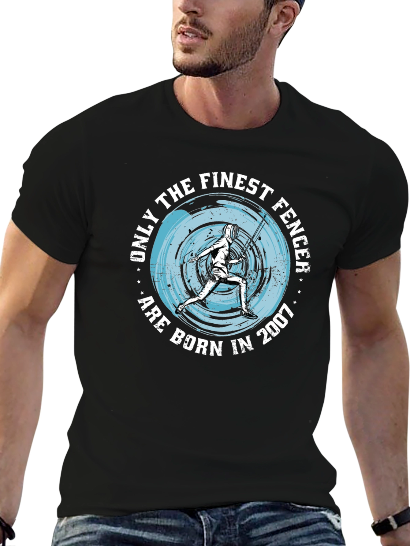 Finest Fencer Born in 2007 Black Graphic T-Shirt