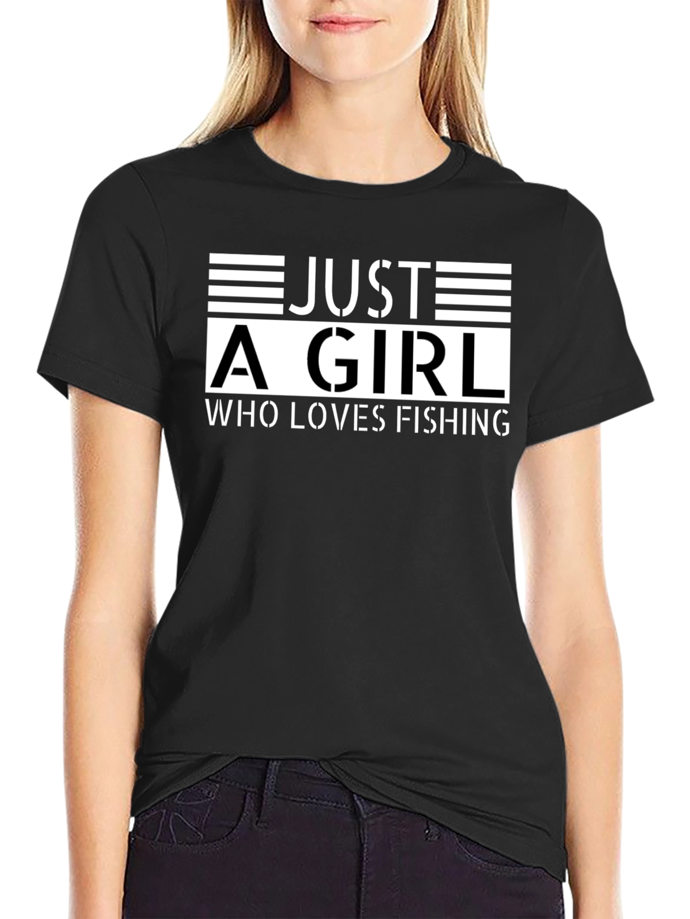 Just A Girl Who Loves Fishing Black T-Shirt