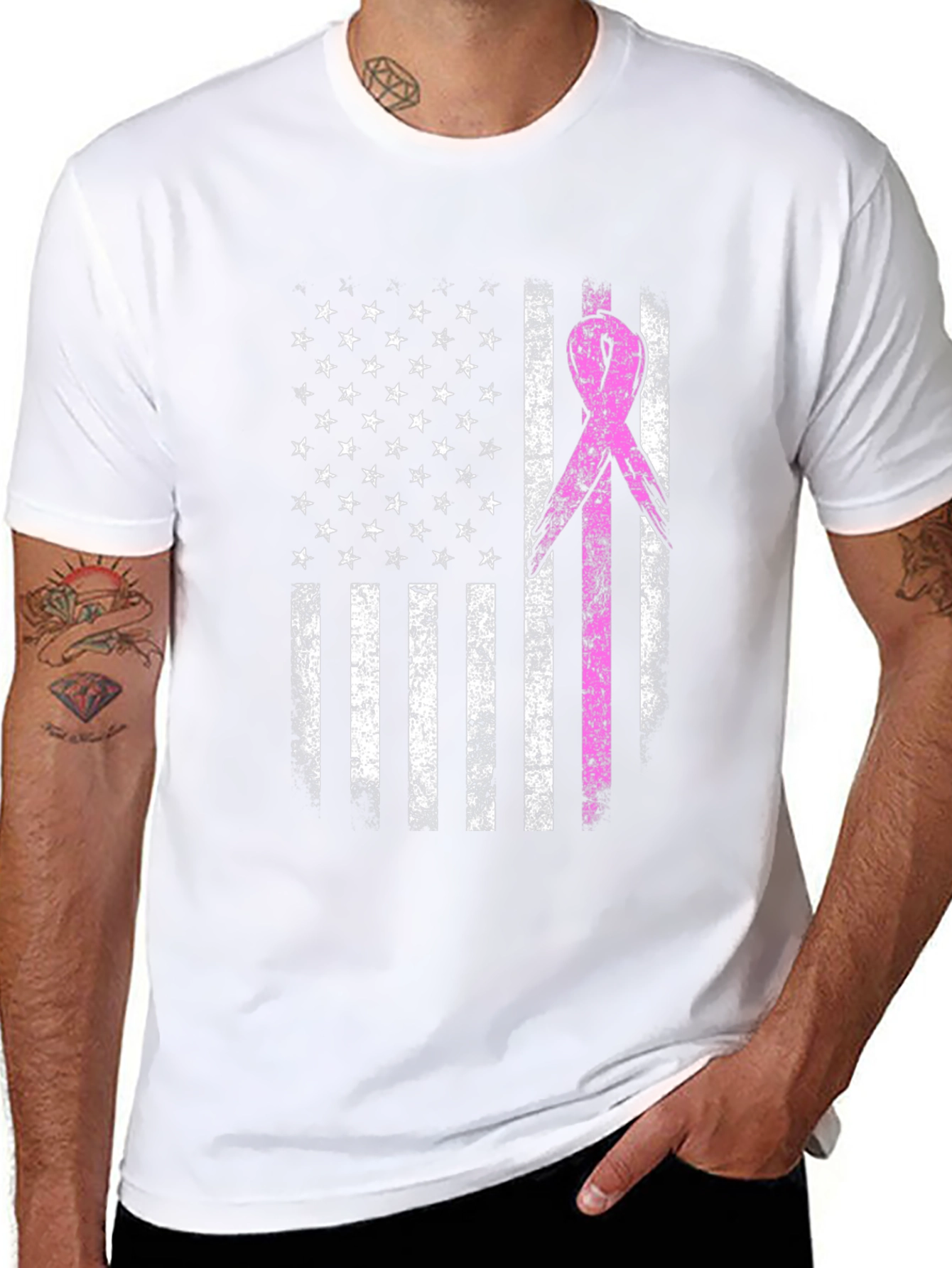 Breast Cancer Awareness US Flag T-Shirt